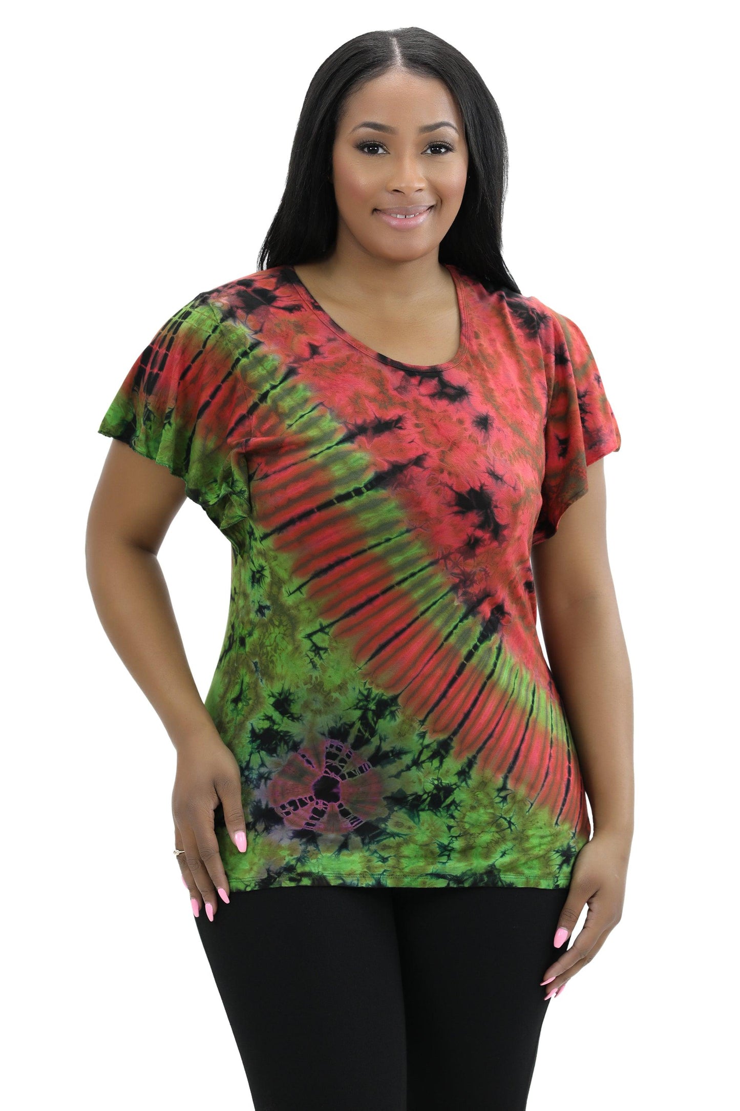 Cap Sleeve Spandex Tie Dye Blouse SP4