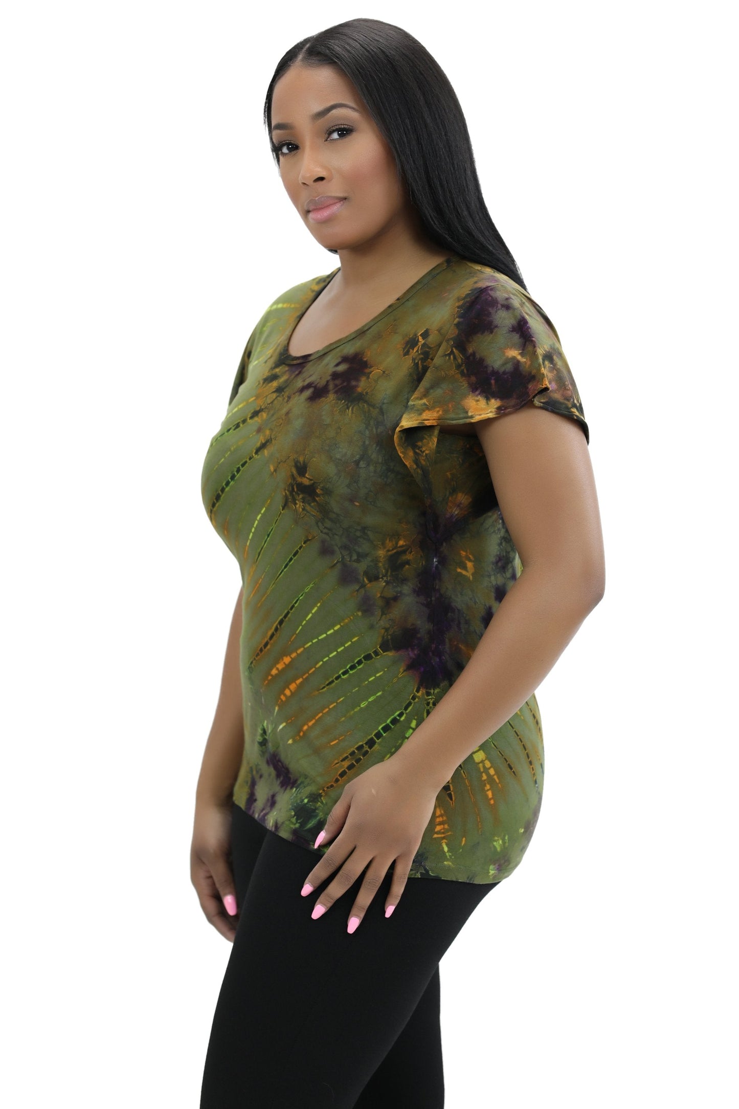 Cap Sleeve Spandex Tie Dye Blouse SP4