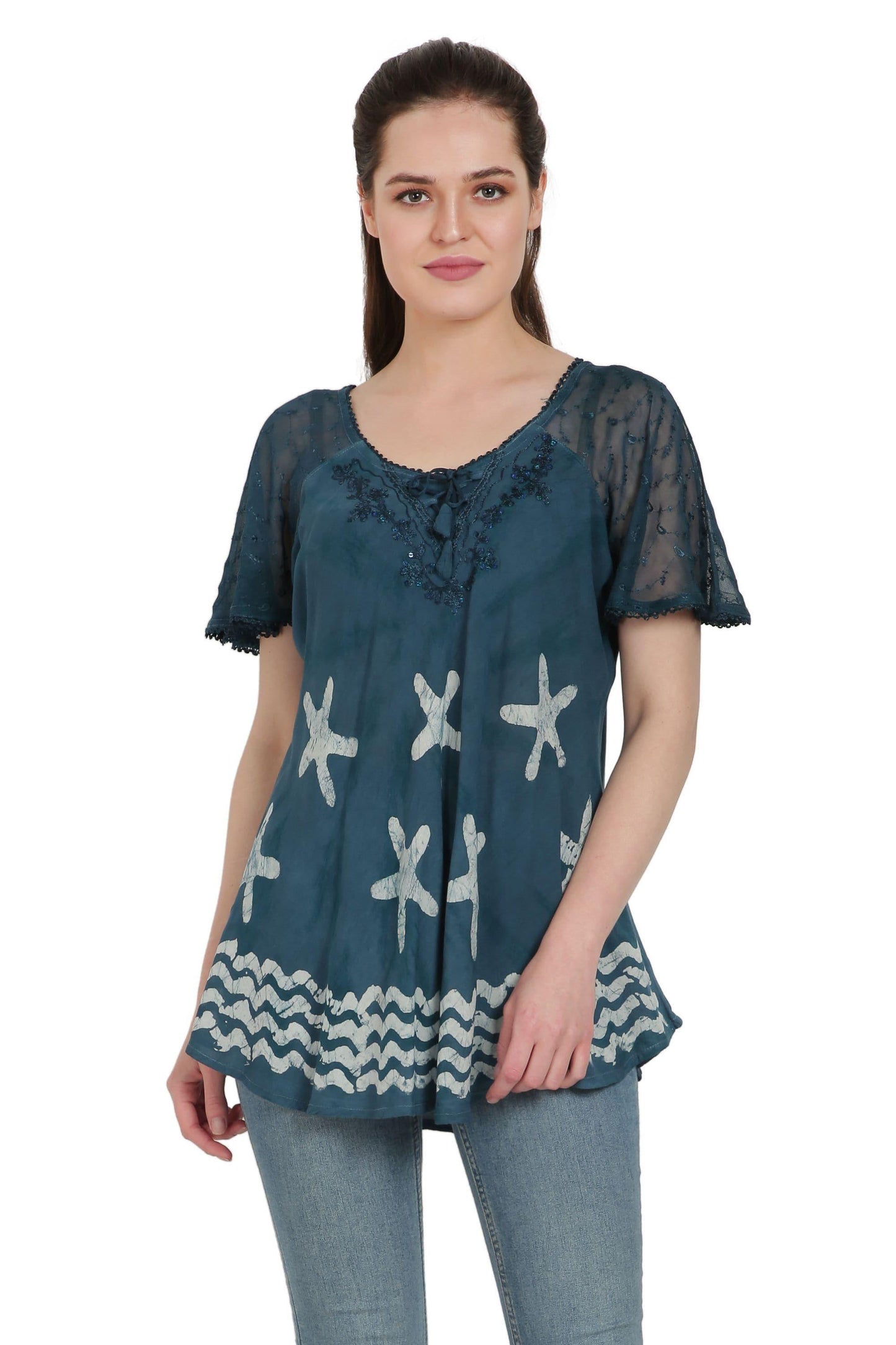 Starfish Border Print Blouse TS-2212