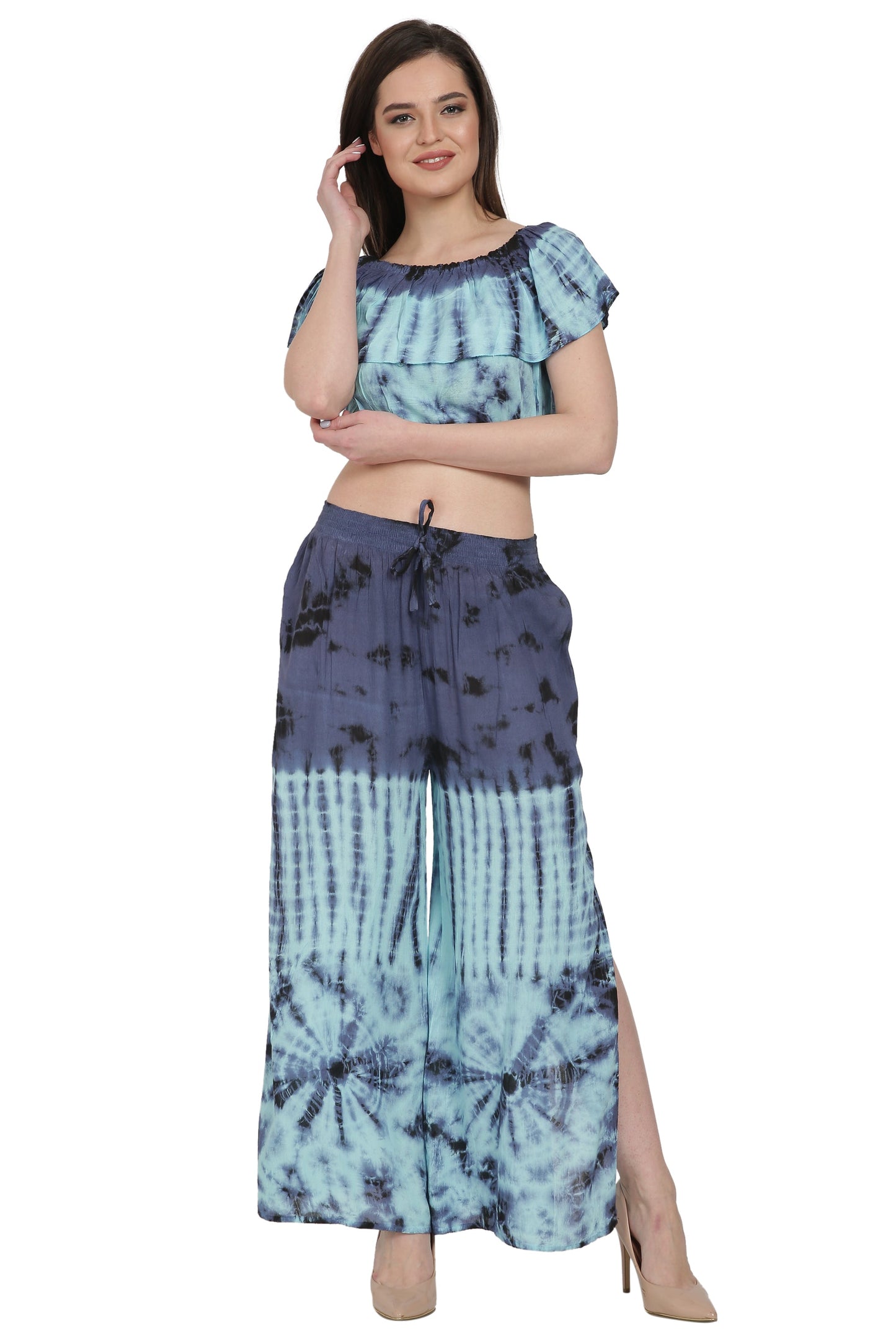 WS-7002 Crop Top & Wide-Leg Pants Set – Assorted Colors (S/M, L/XL)