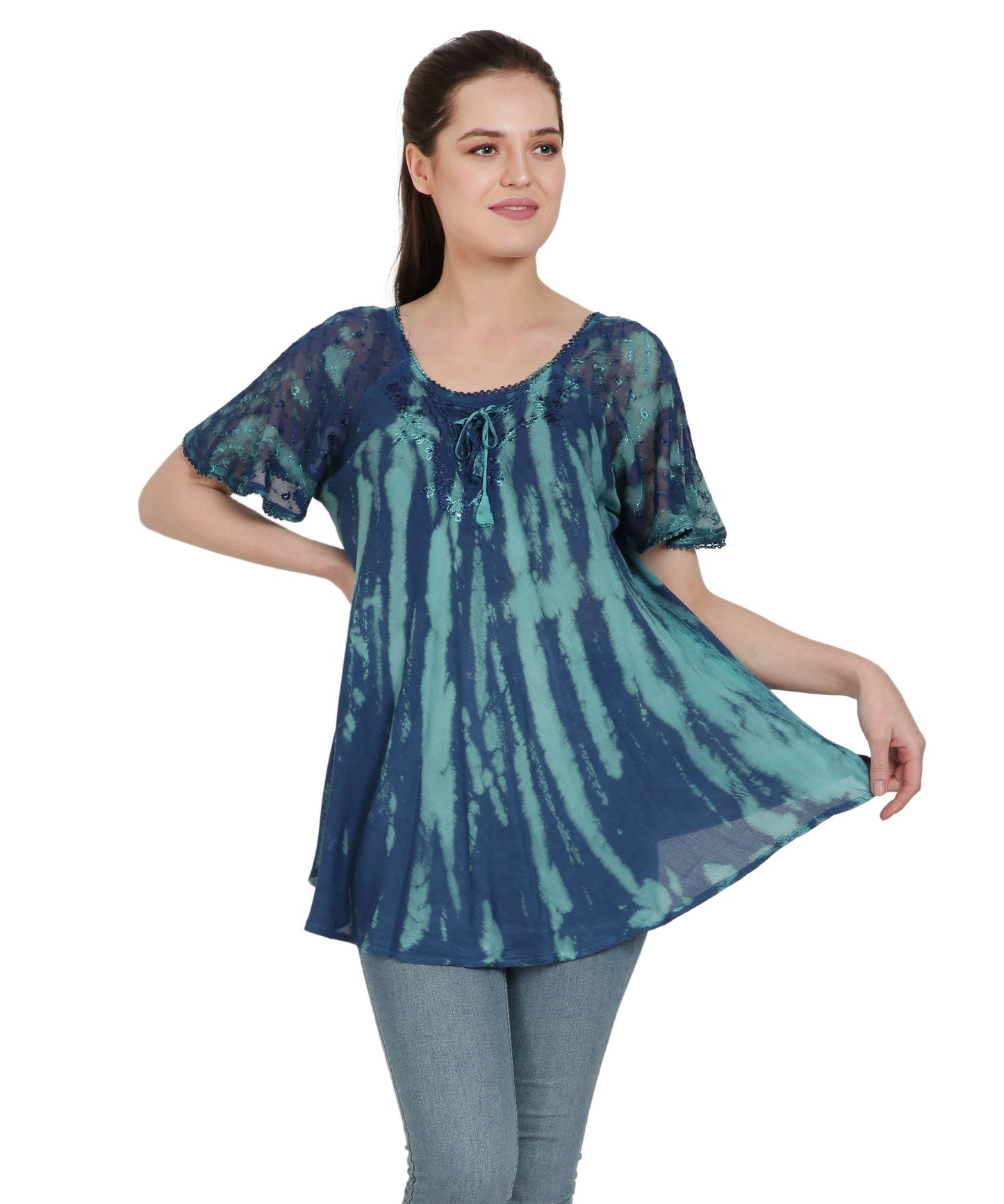 Waterfall Tie Dye Cap Sleeve Blouse TS-2203