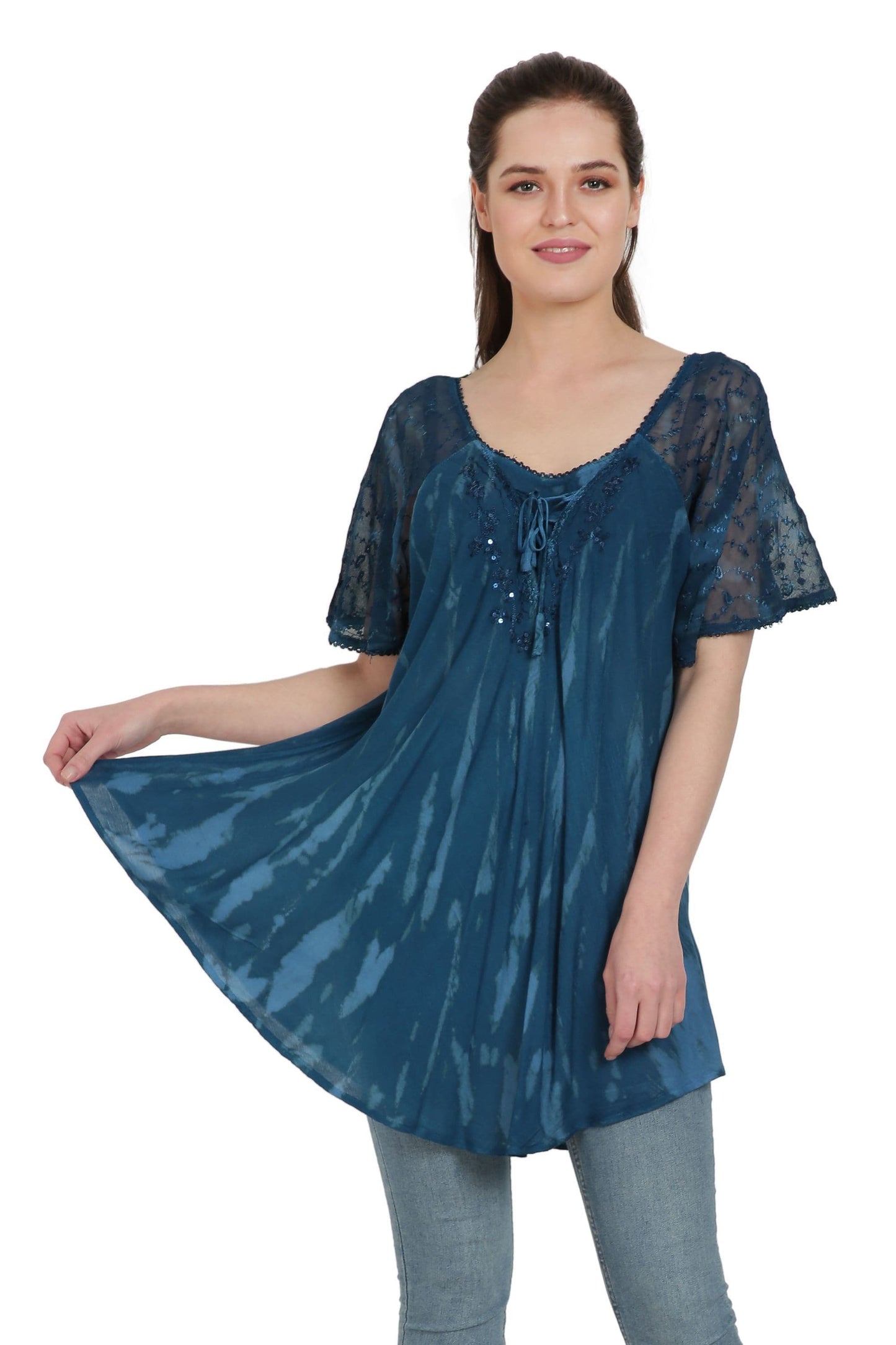 Waterfall Tie Dye Cap Sleeve Blouse TS-2203