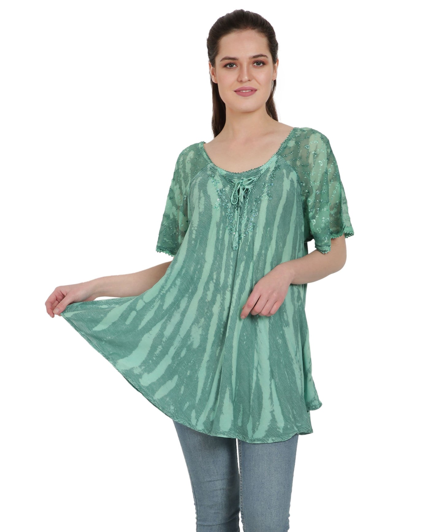 Waterfall Tie Dye Cap Sleeve Blouse TS-2203