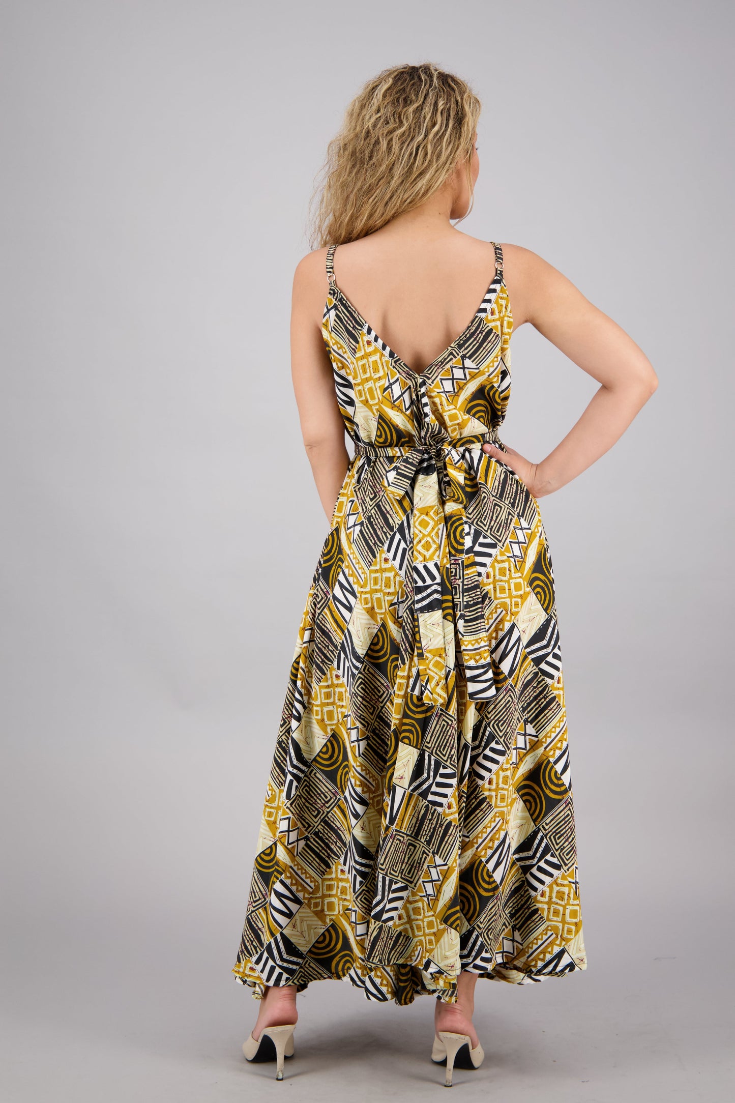 Tribal Print Silk Maxi Dress AB16062