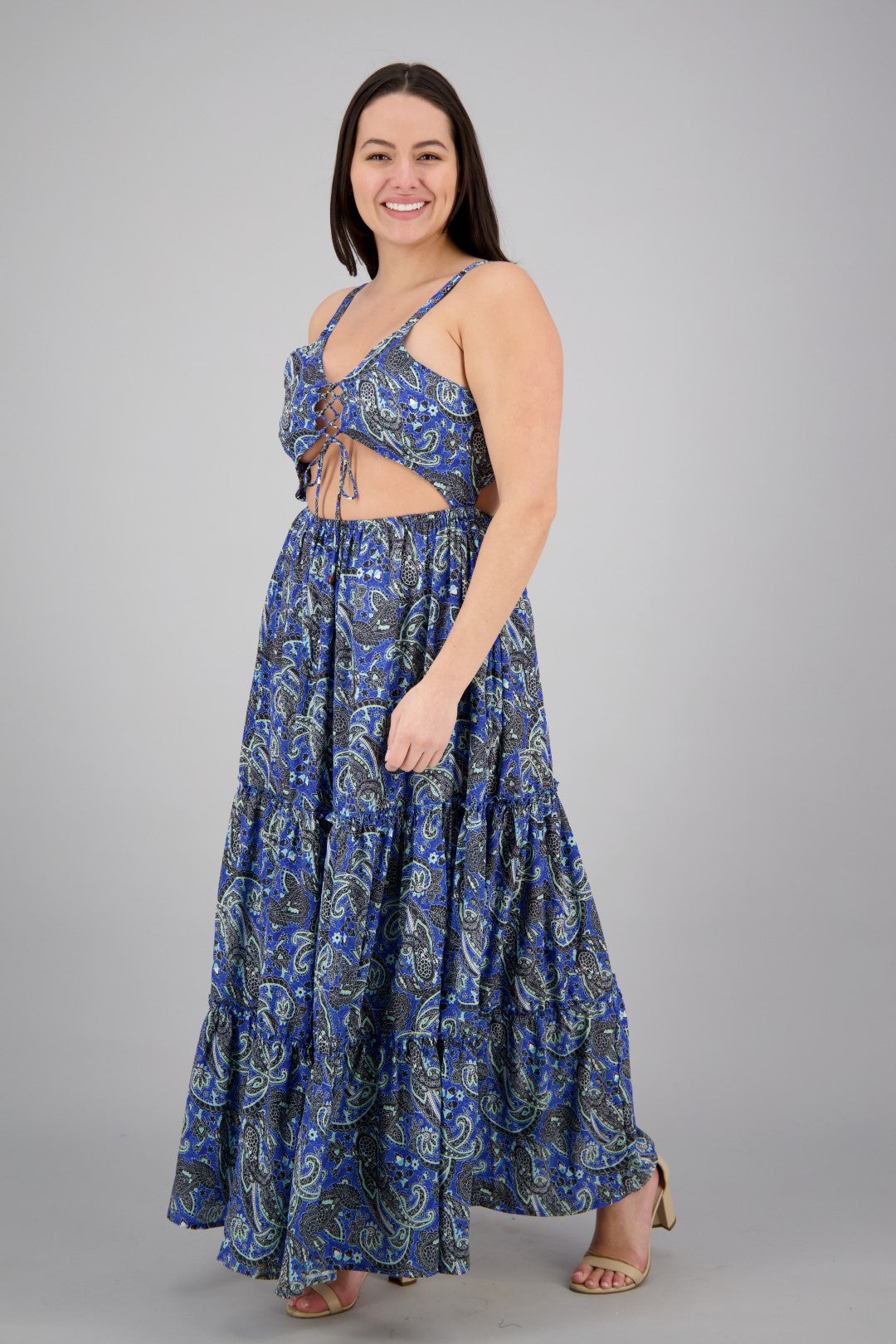 Hollowed SIlk Maxi Dress AB29017