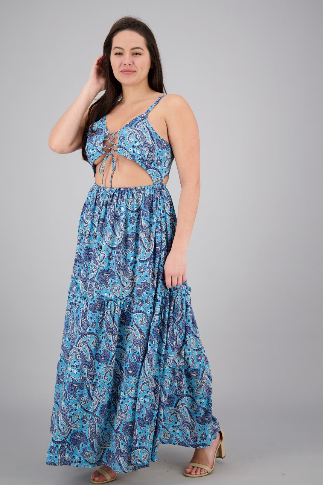 Hollowed SIlk Maxi Dress AB29017