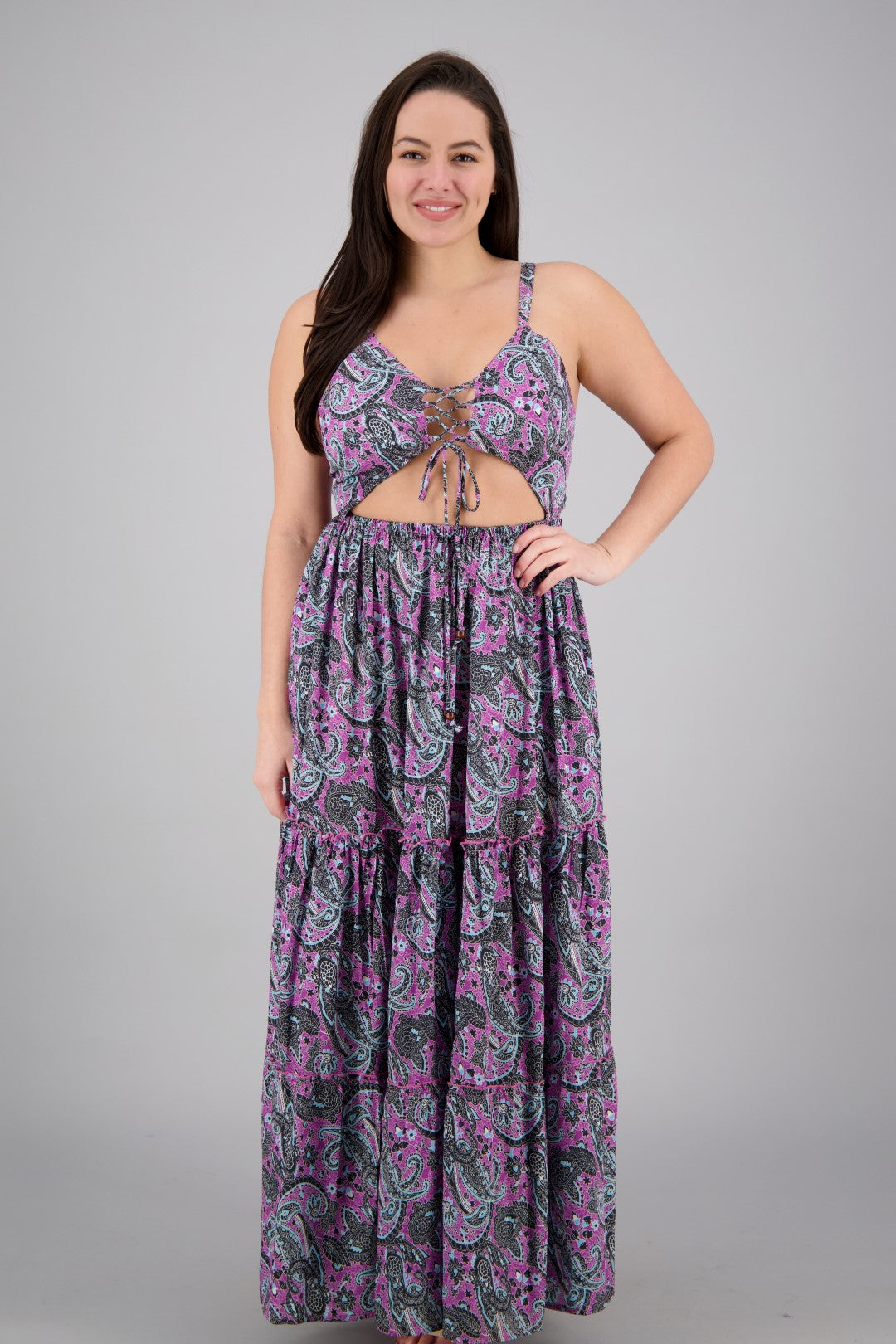 Hollowed SIlk Maxi Dress AB29017
