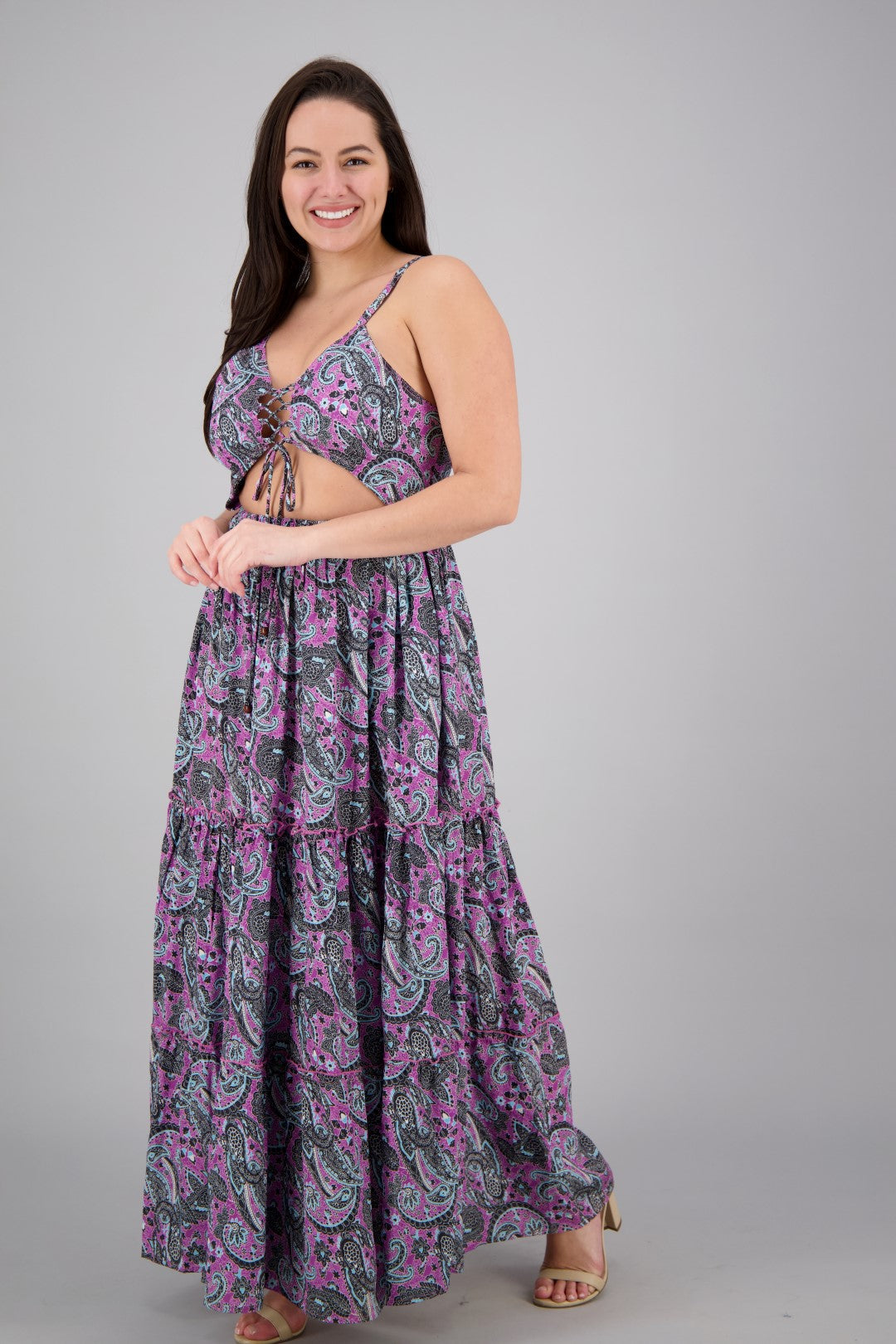 Hollowed SIlk Maxi Dress AB29017