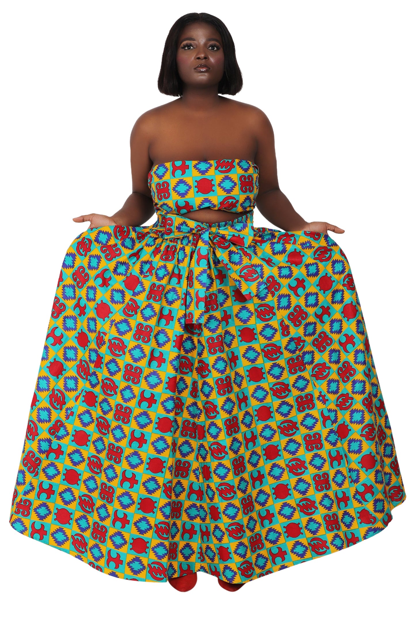 16317-281 African Print Wax Print Skirt with Headwrap
