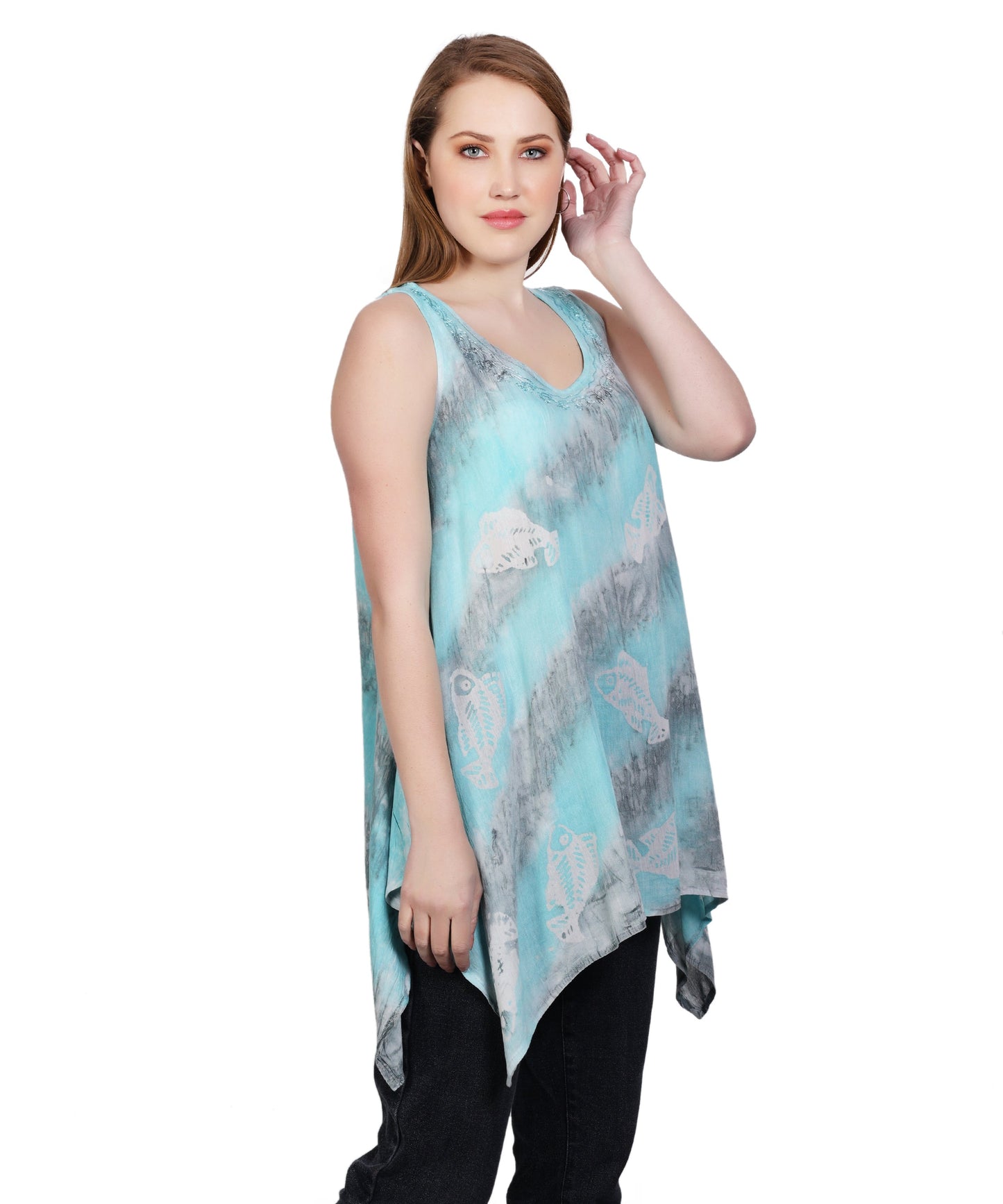 Fish Block Print Tank Top T-3206