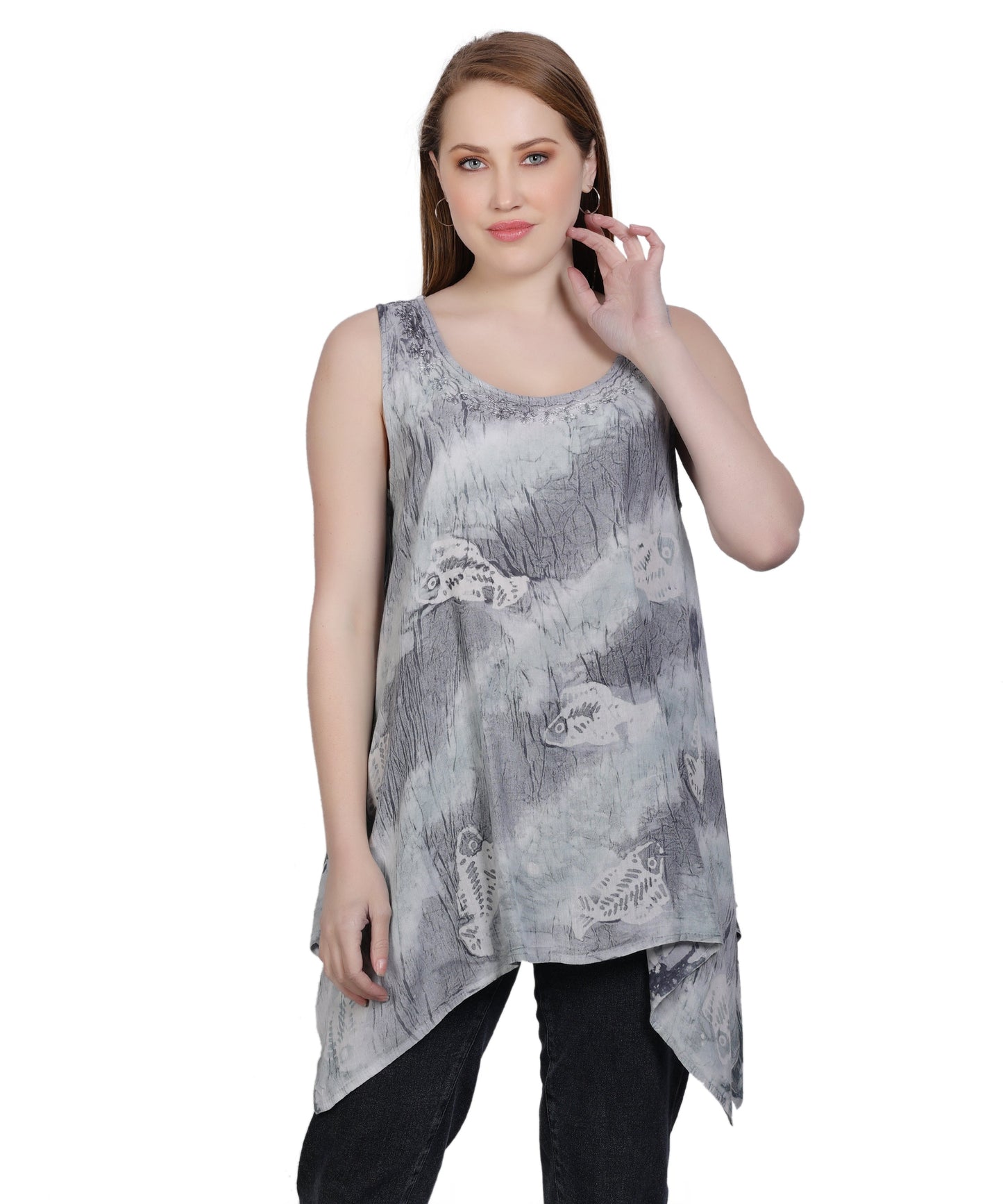 Fish Block Print Tank Top T-3206