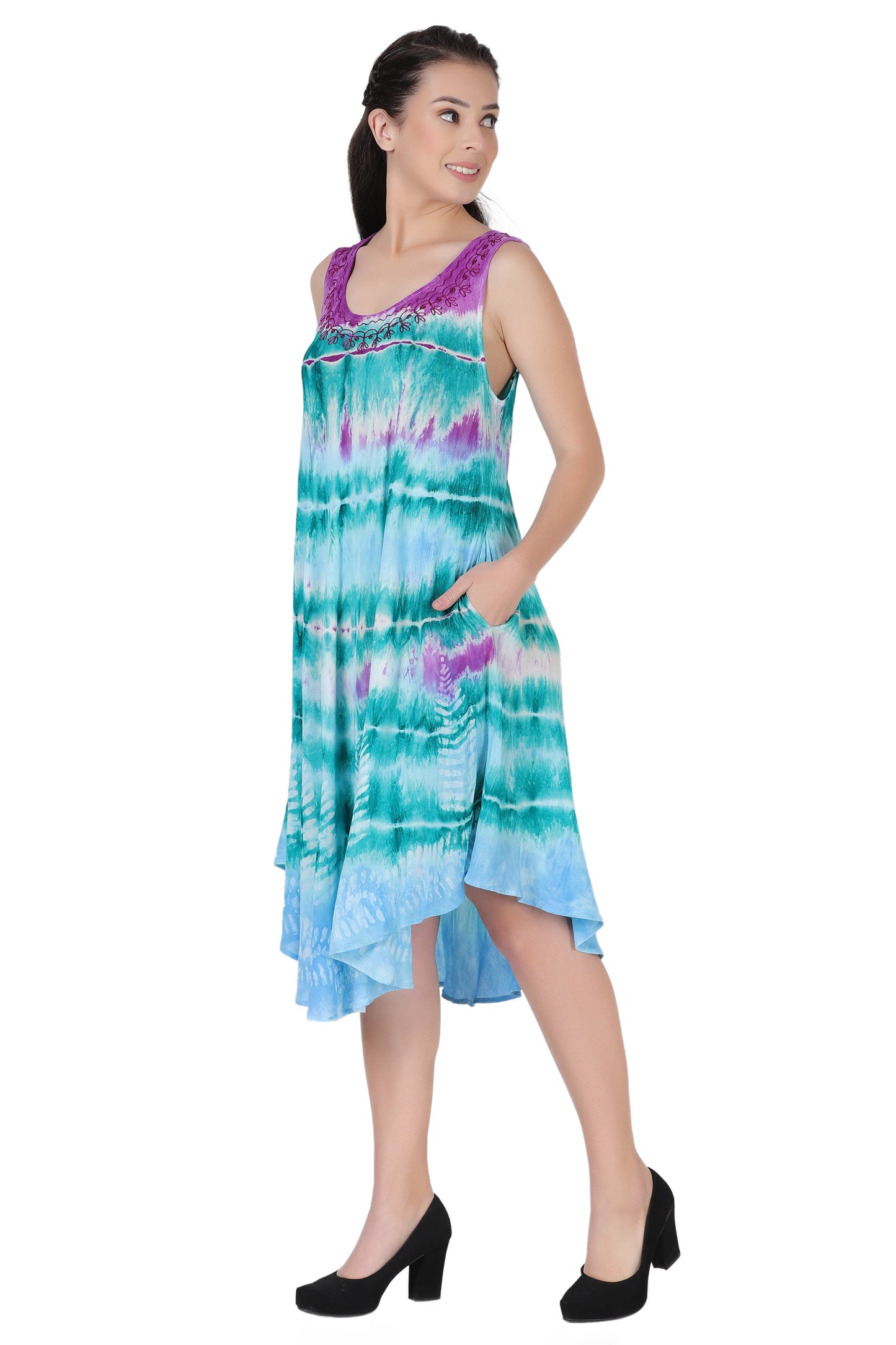 Layered Block Print Tie Dye Beach Dress 422289R