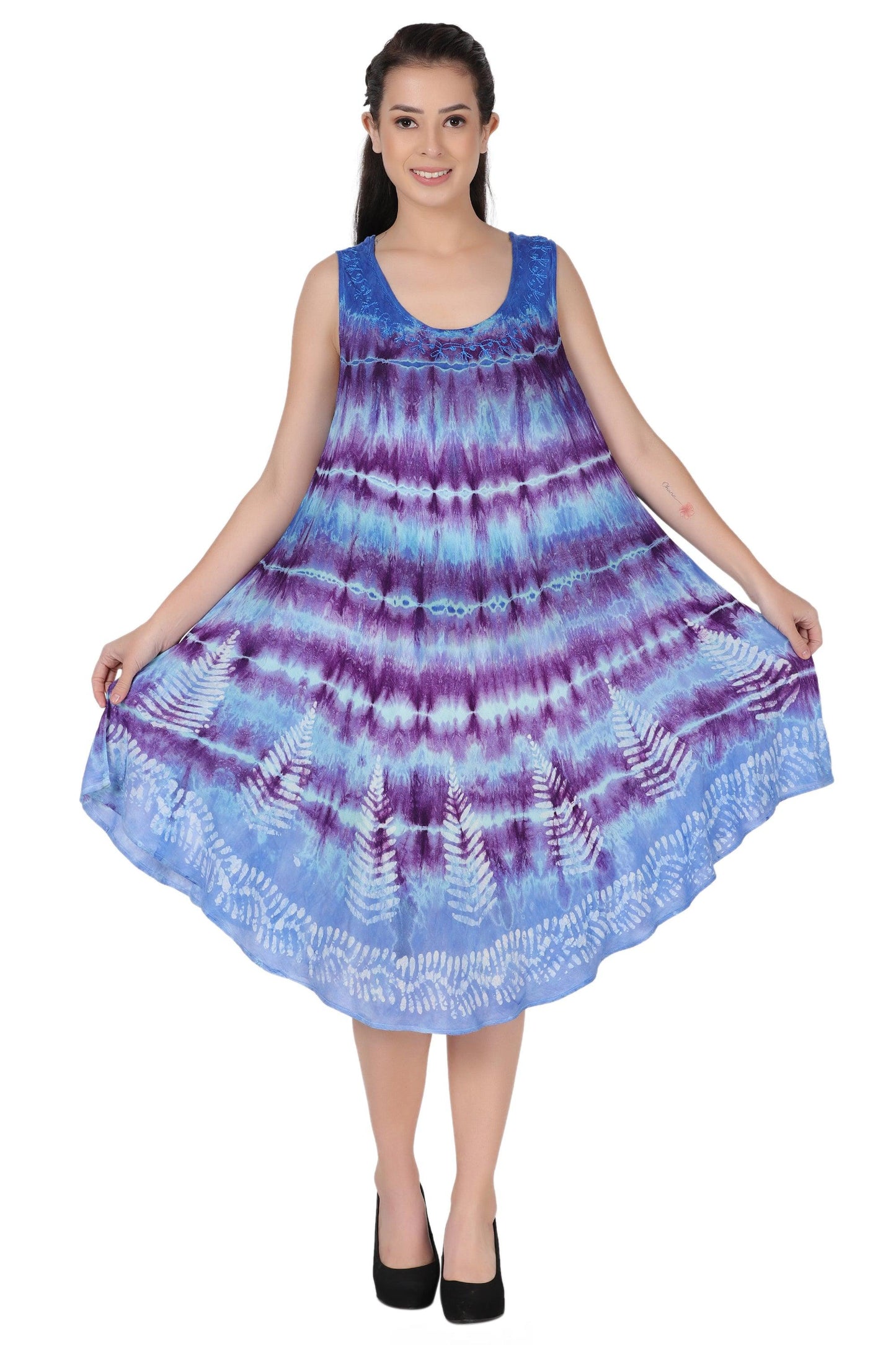 Layered Block Print Tie Dye Beach Dress 422289R