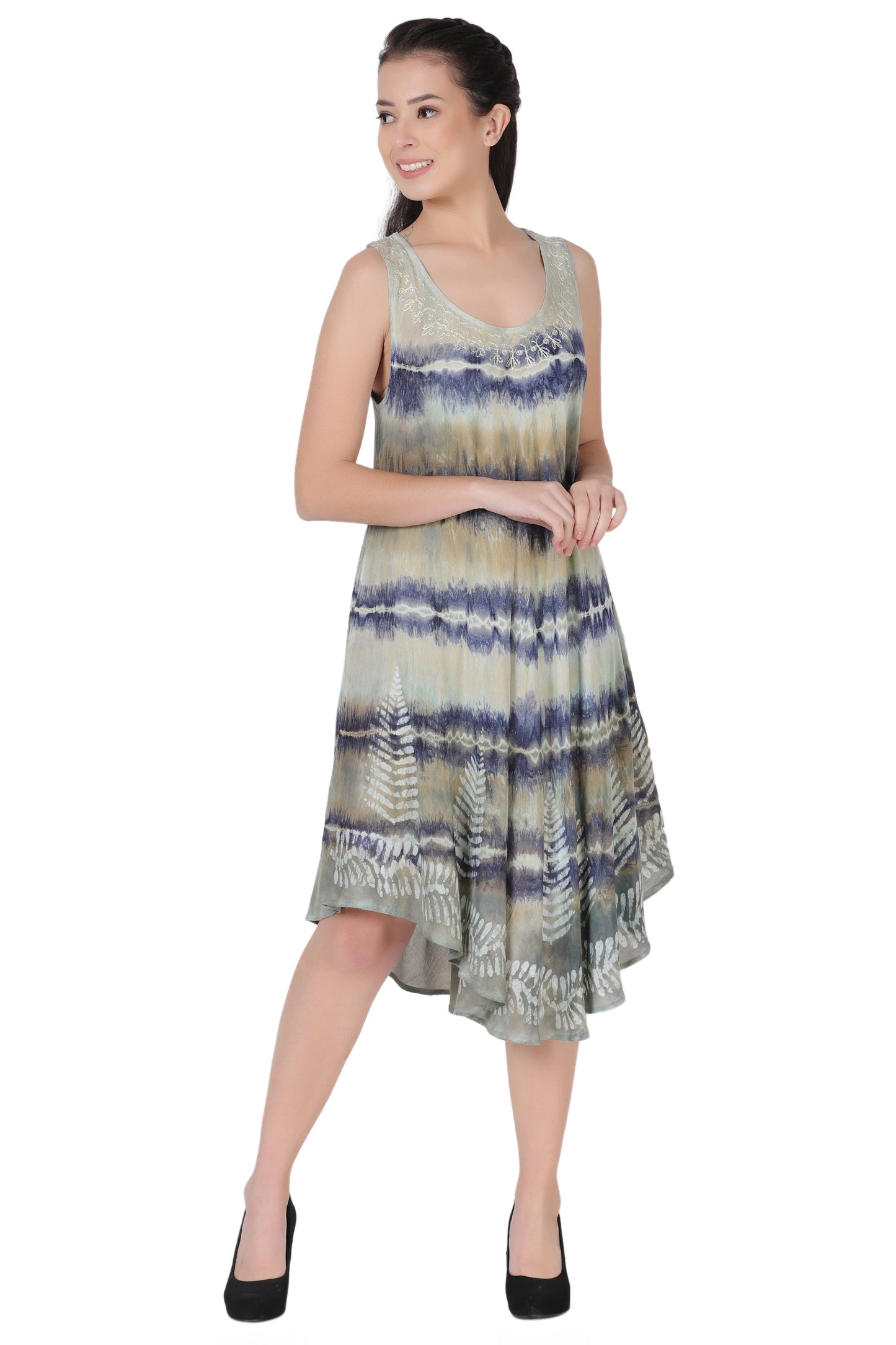 Layered Block Print Tie Dye Beach Dress 422289R
