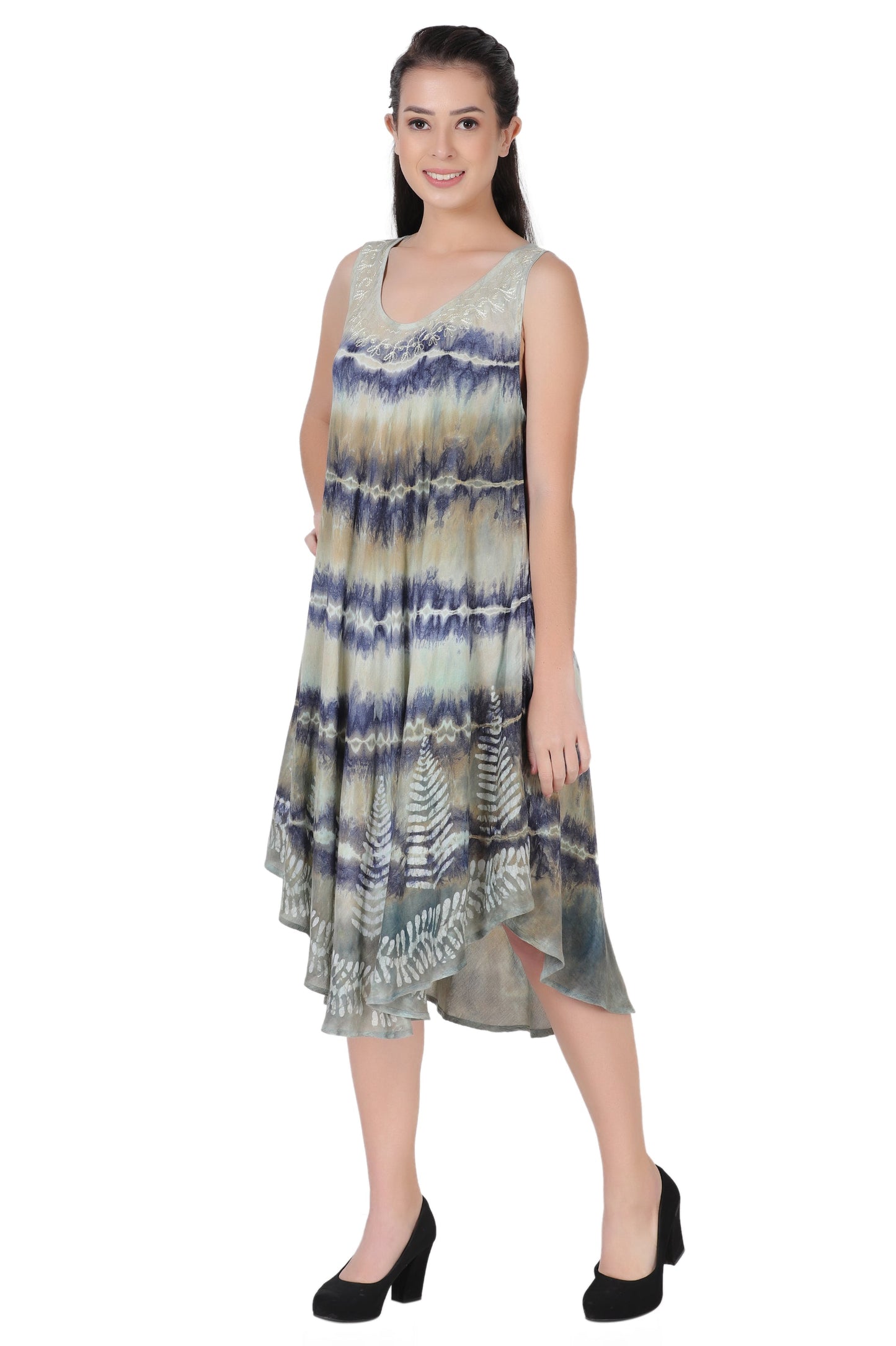Layered Block Print Tie Dye Beach Dress 422289R