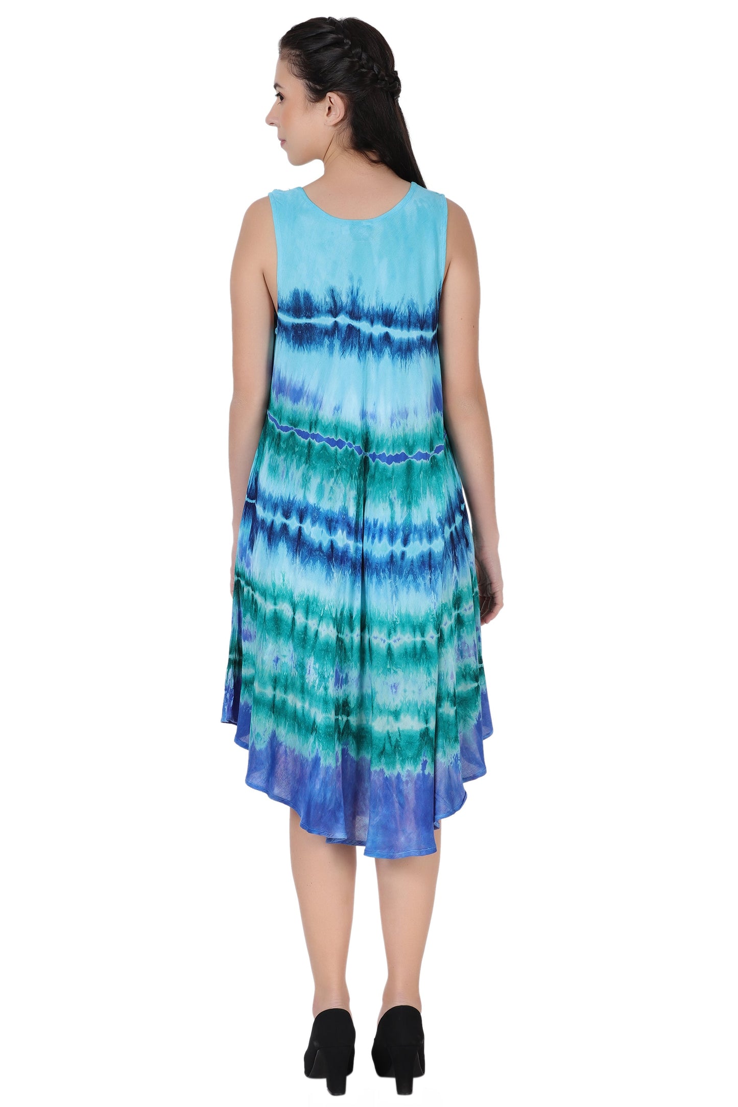 Layered Block Print Tie Dye Beach Dress 422289R
