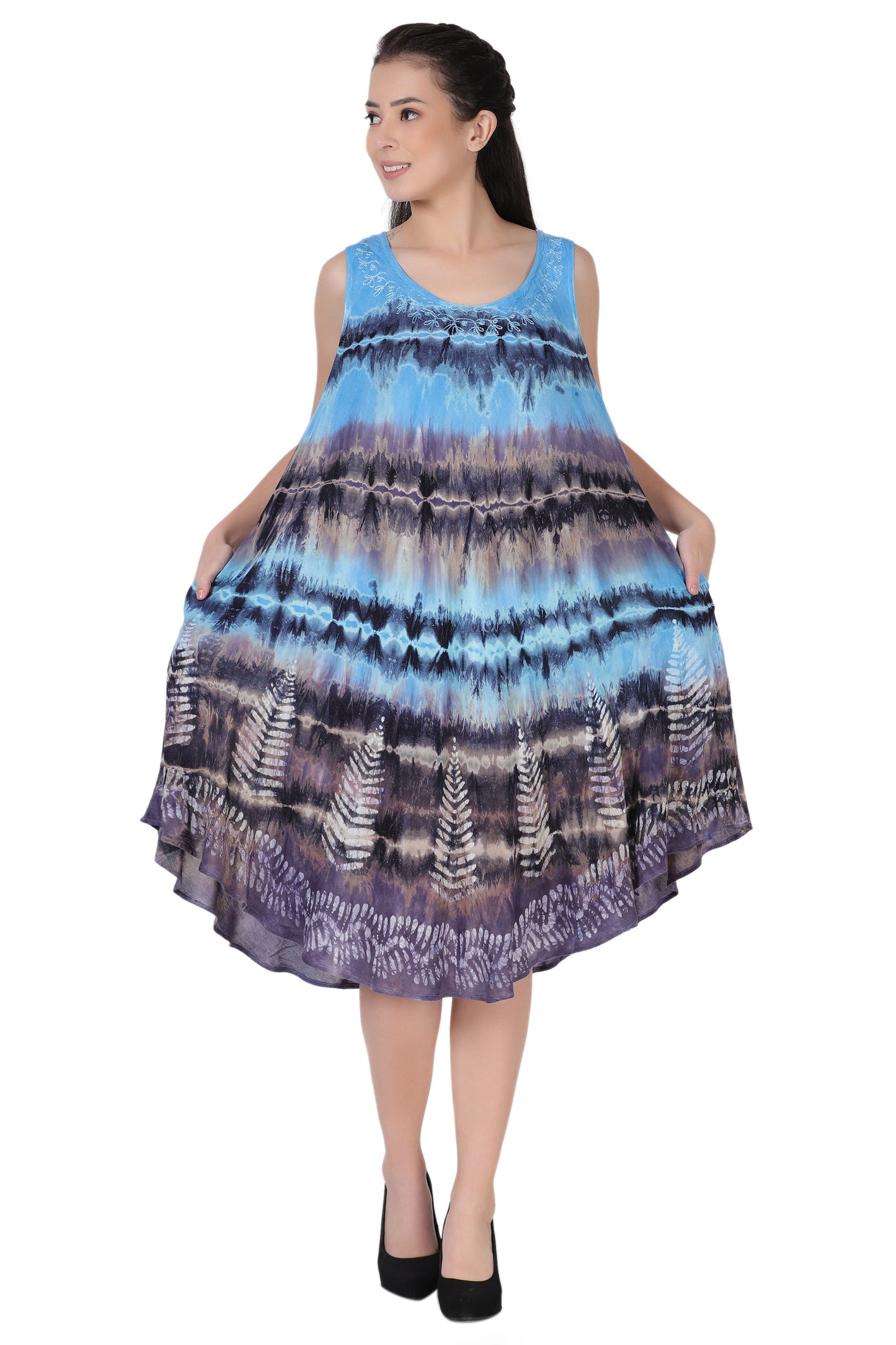 Layered Block Print Tie Dye Beach Dress 422289R