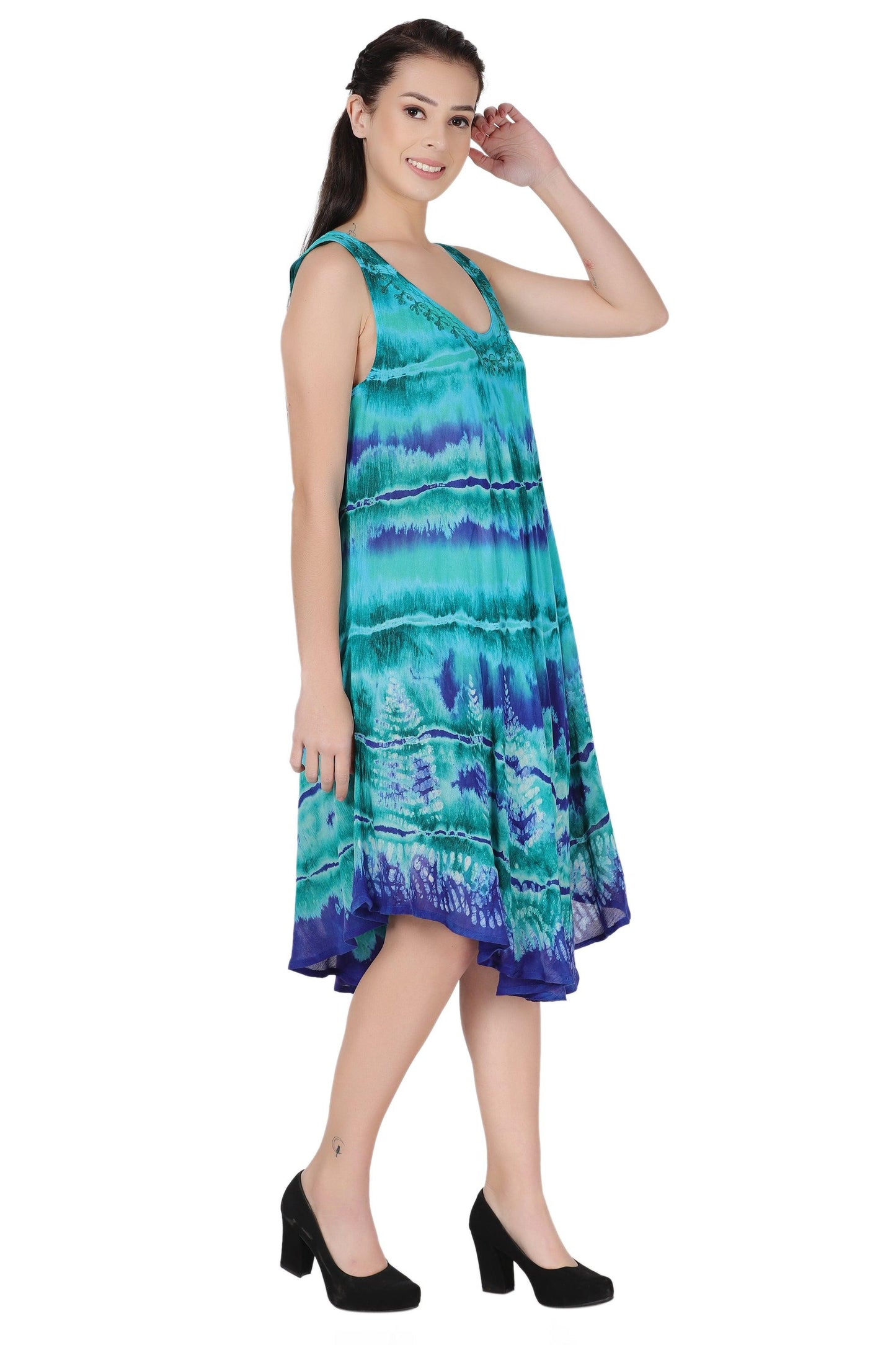 Layered Block Print Tie Dye Beach Dress 422289R