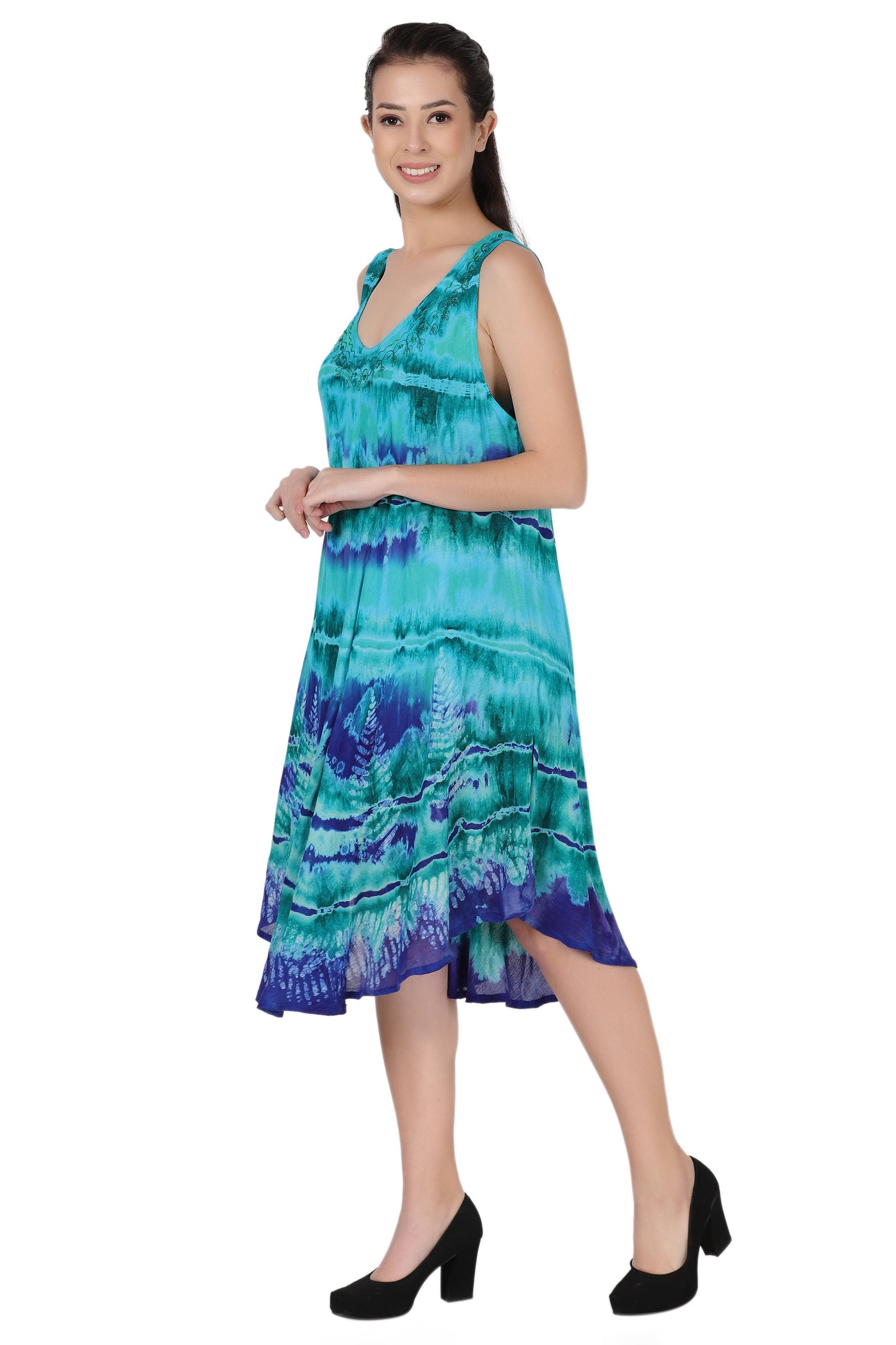 Layered Block Print Tie Dye Beach Dress 422289R