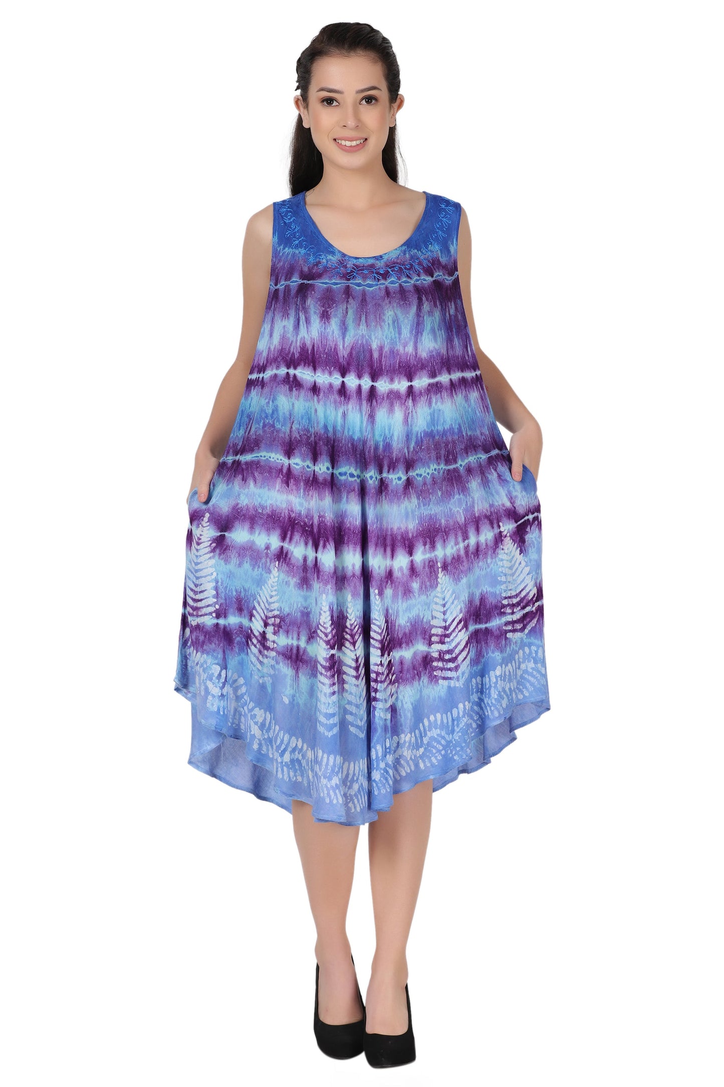 Layered Block Print Tie Dye Beach Dress 422289R