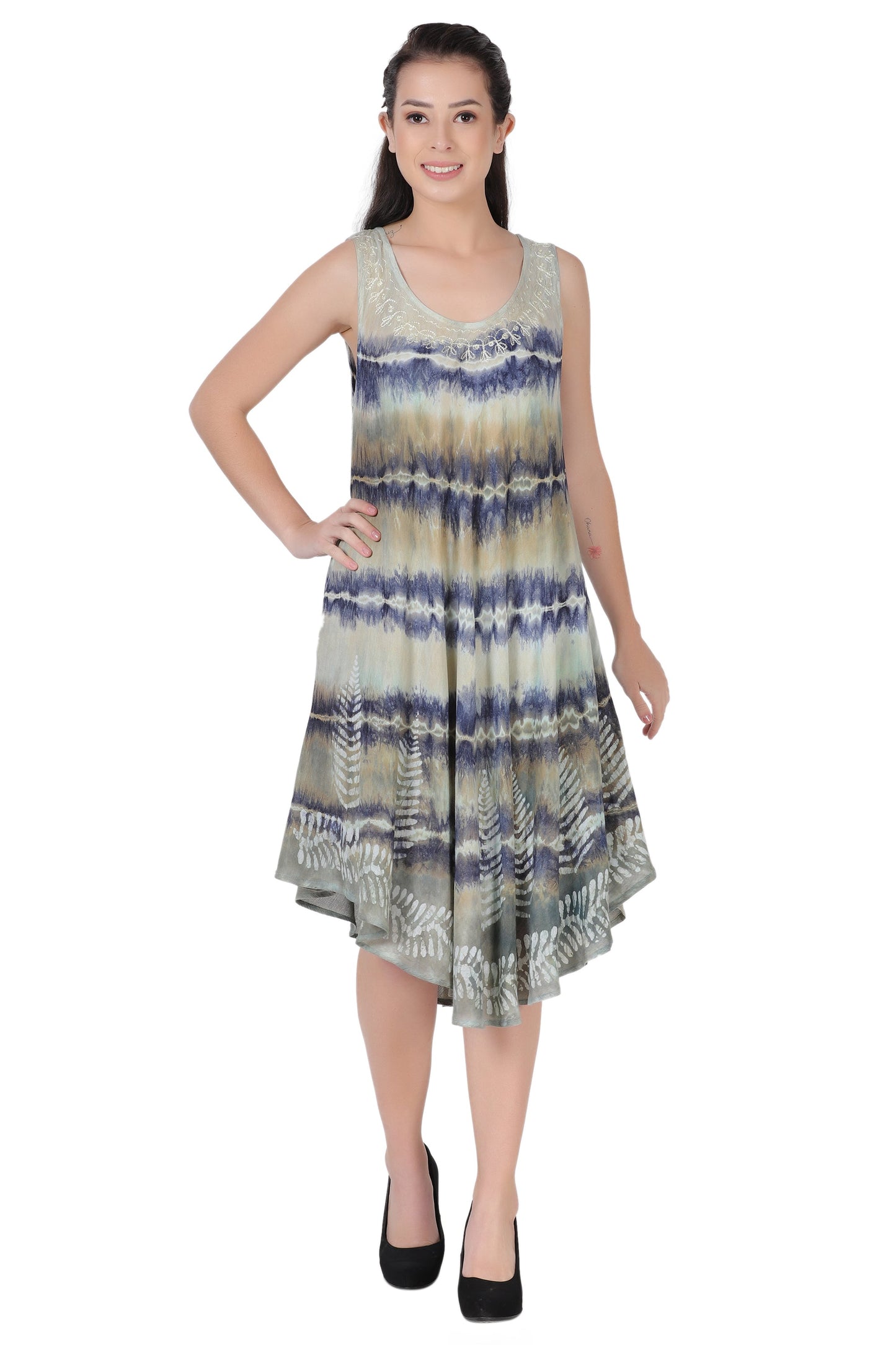 Layered Block Print Tie Dye Beach Dress 422289R