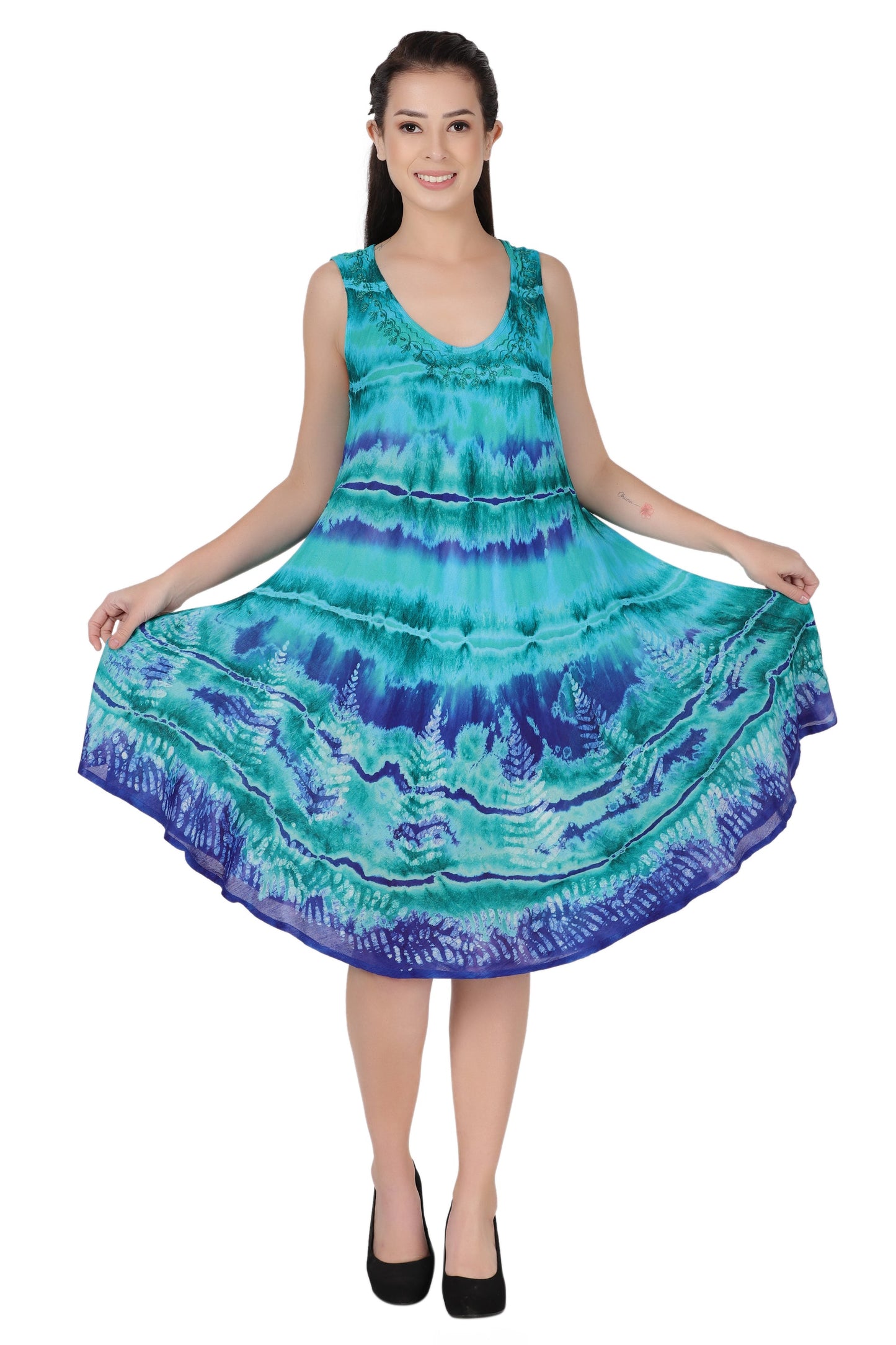 Layered Block Print Tie Dye Beach Dress 422289R