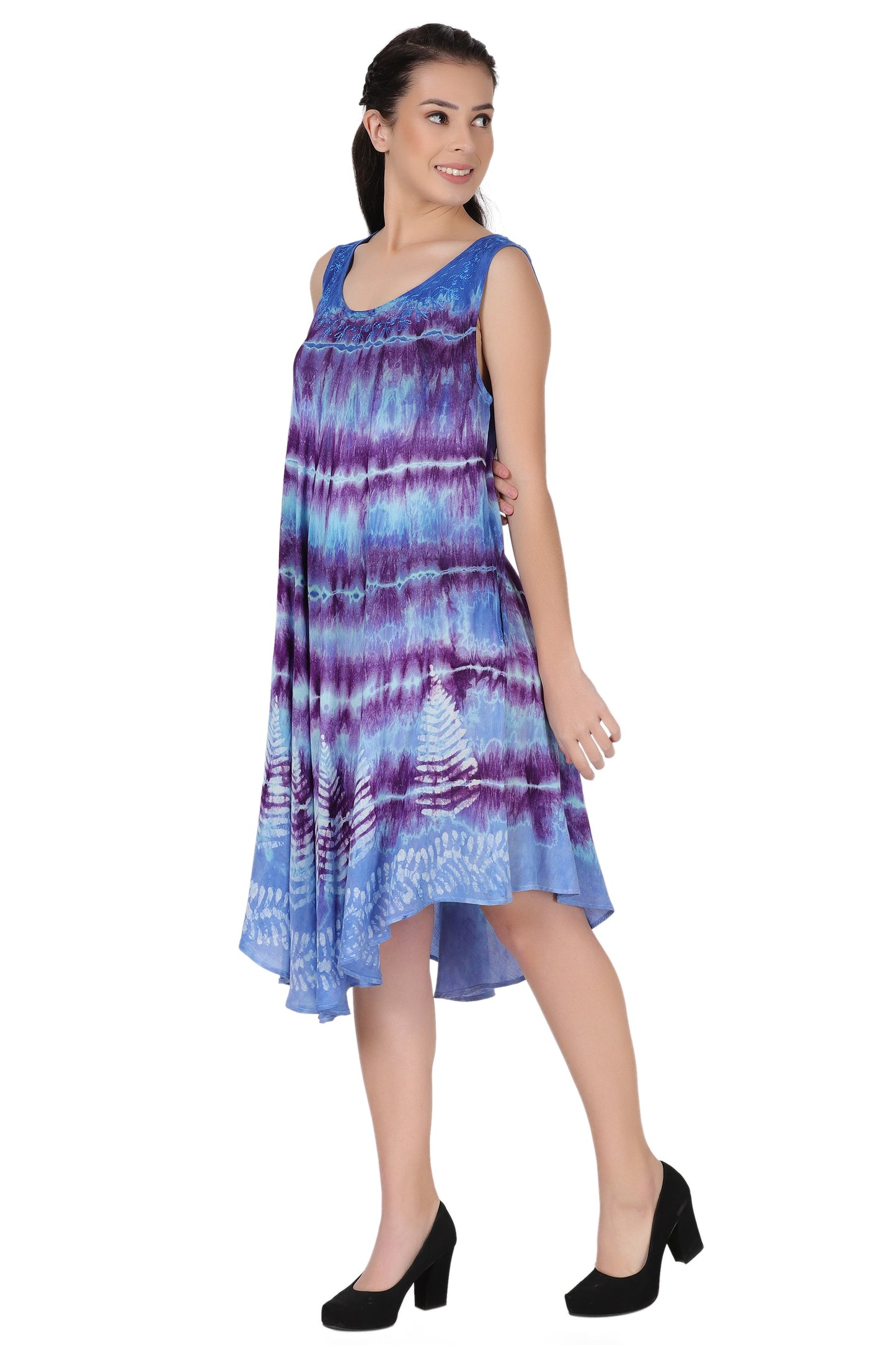 Layered Block Print Tie Dye Beach Dress 422289R
