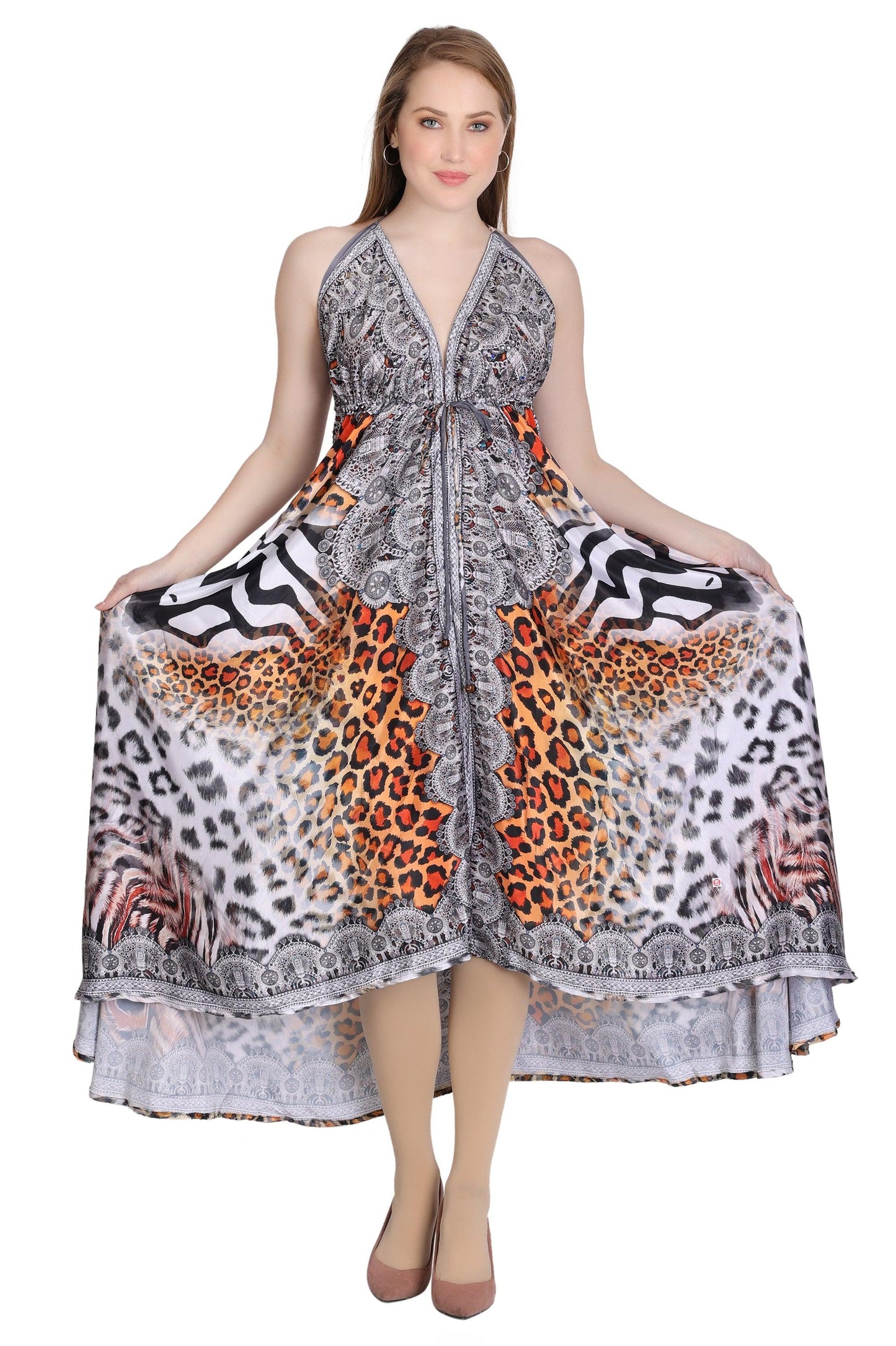 Long Silk Halter Top Dress PD-9712
