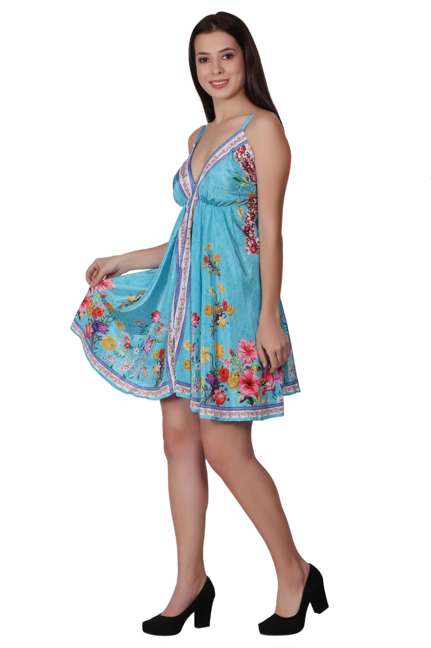 Short Silk Floral Print Spaghetti Strap Dress PD-97174