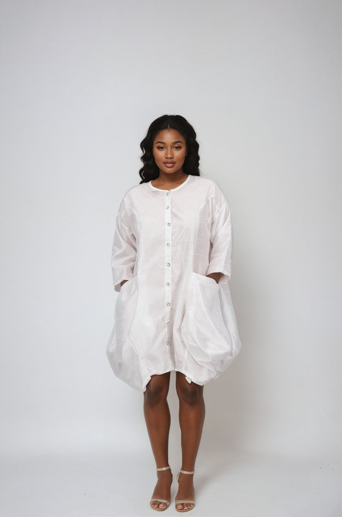 3/4 Sleeve Button Dress AD25014 - Advance Apparels Inc