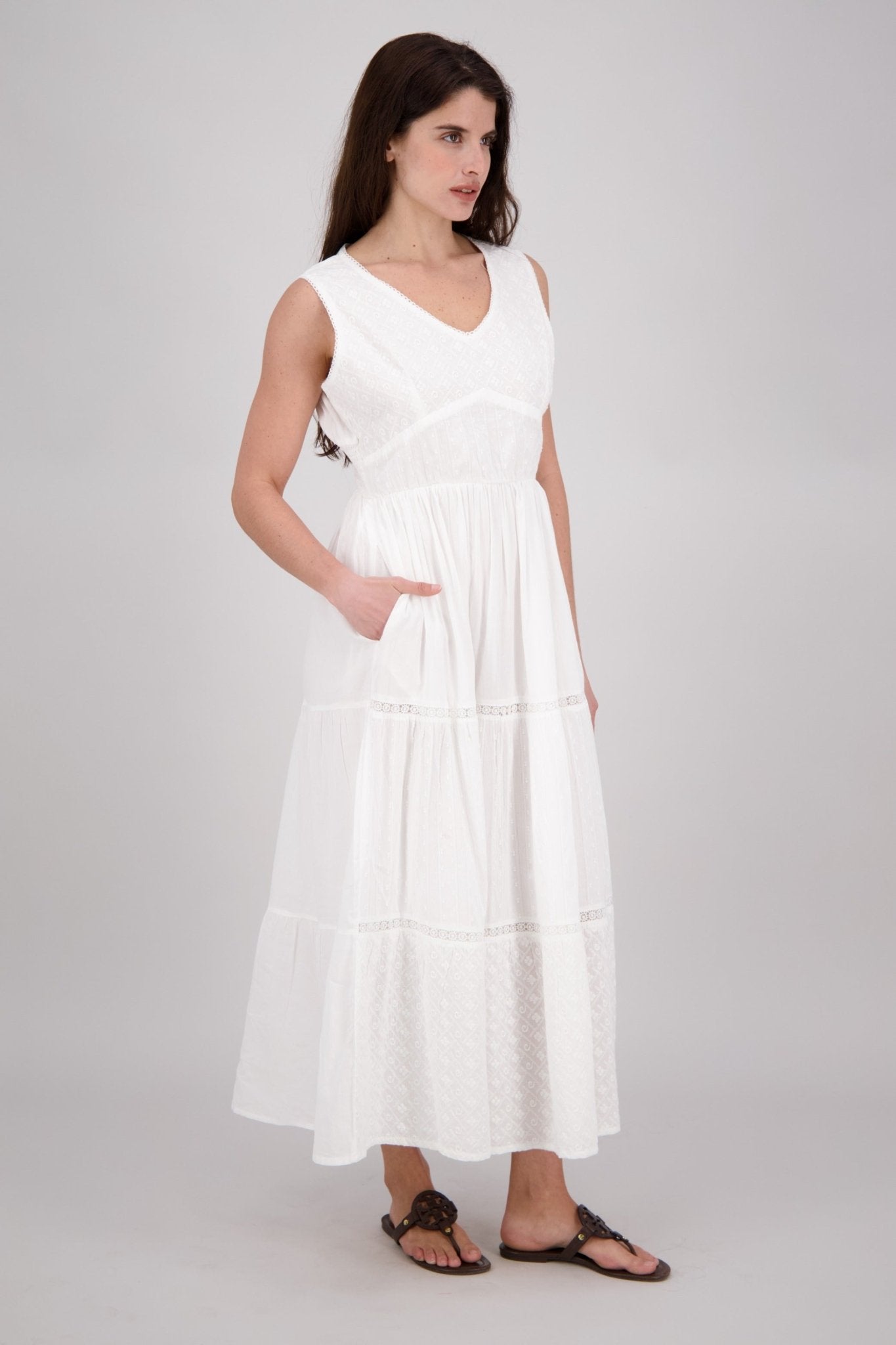 White Summer Dress with Pockets – 100% Cotton Vacation Dress – Advance