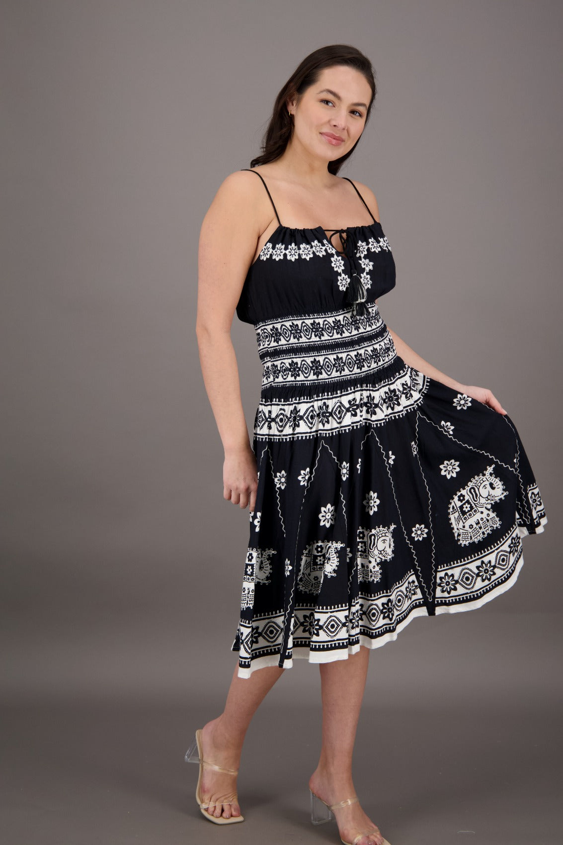 Elephant Block Print Batik Dress 2833