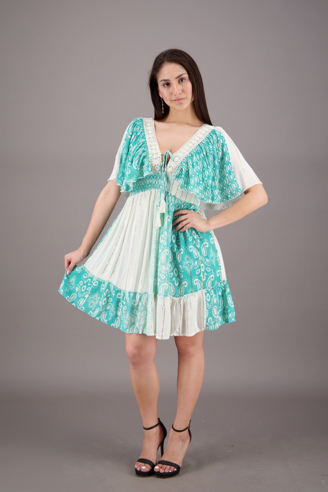 Pastel Flutter Sleeve Middy Dress 24929