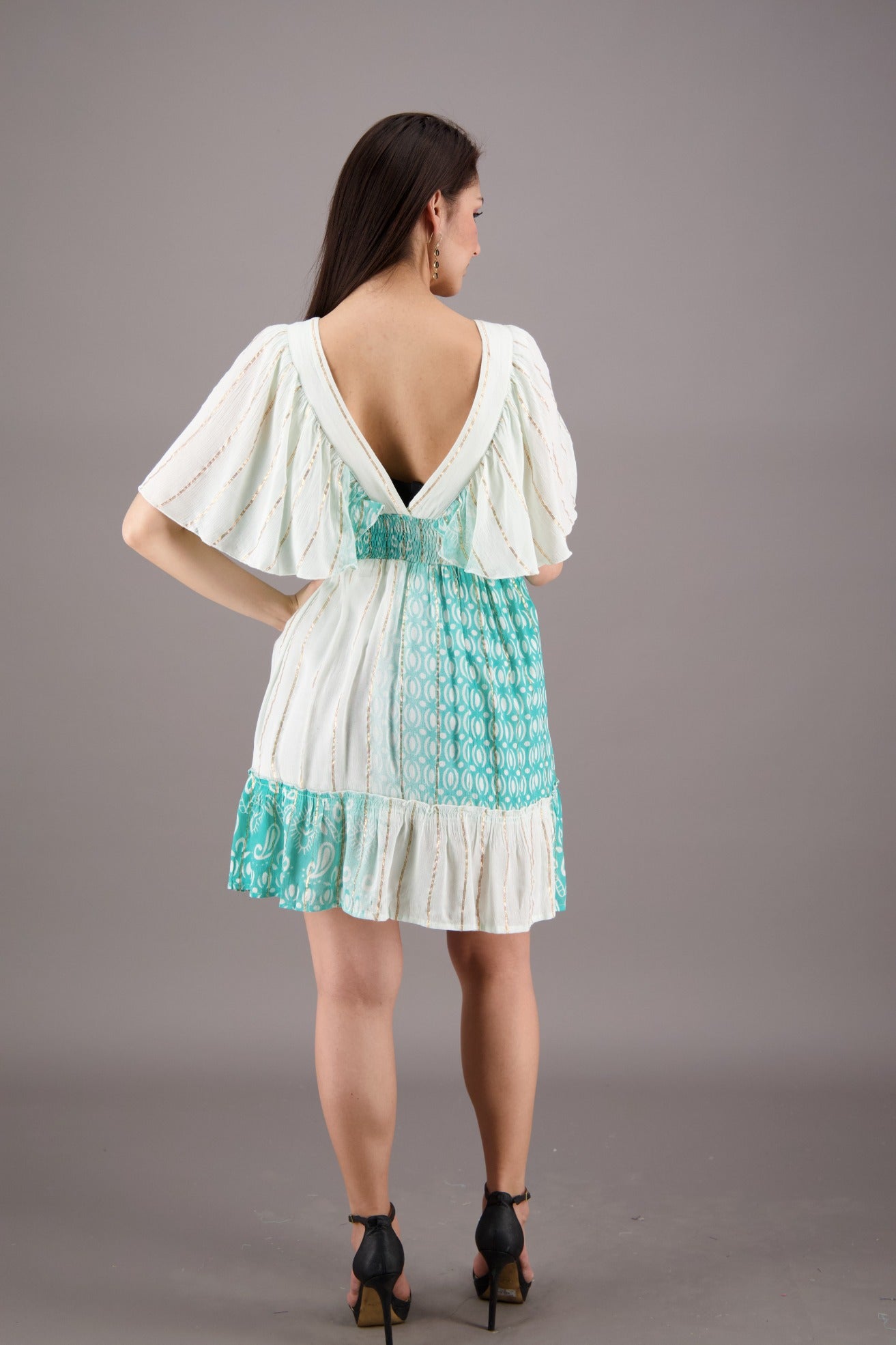Pastel Flutter Sleeve Middy Dress 24929