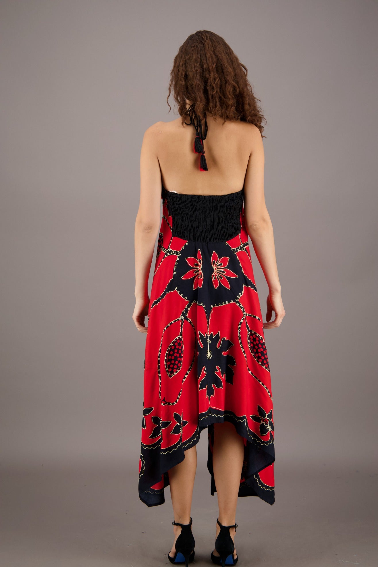 Floral Batik Print Scarf Halter Dress 1965