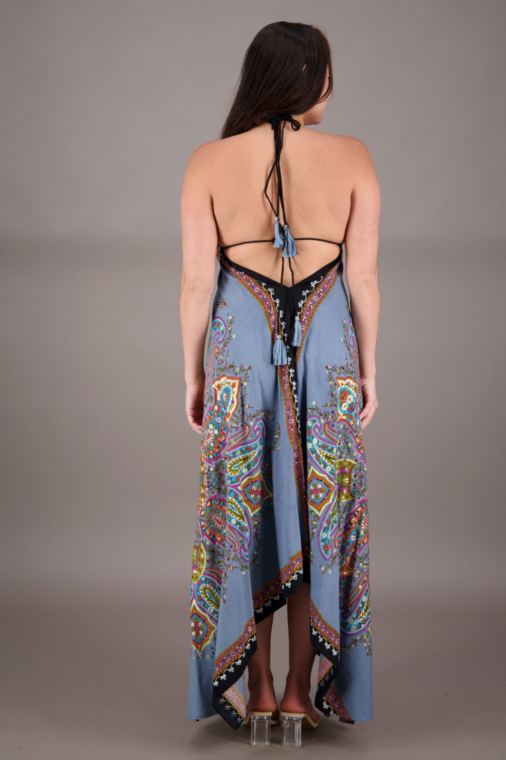 Printed Batik Scarf Halter Dress 1957