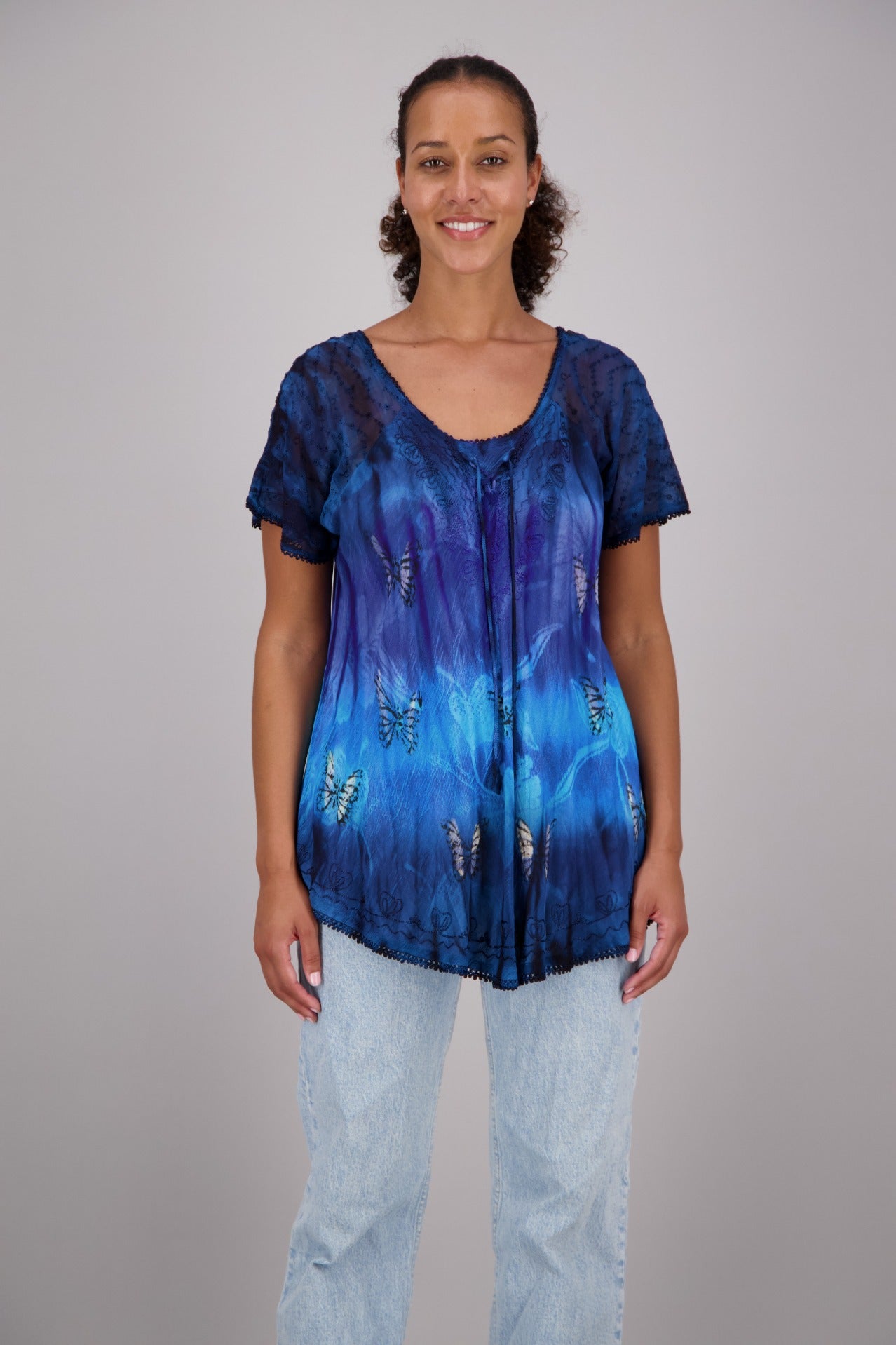 Butterfly Block Print Tie Dye Blouse 302180