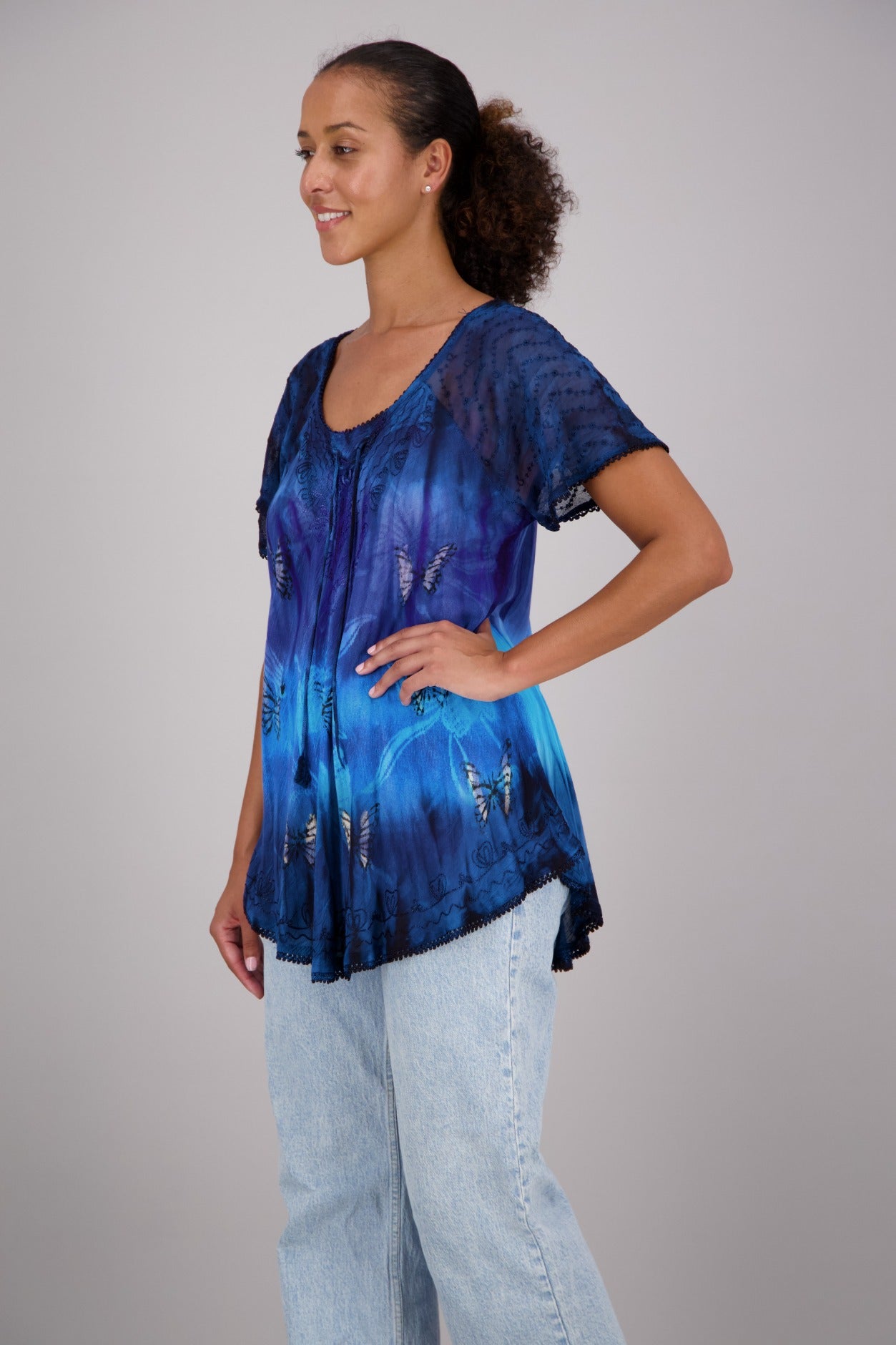 Butterfly Block Print Tie Dye Blouse 302180