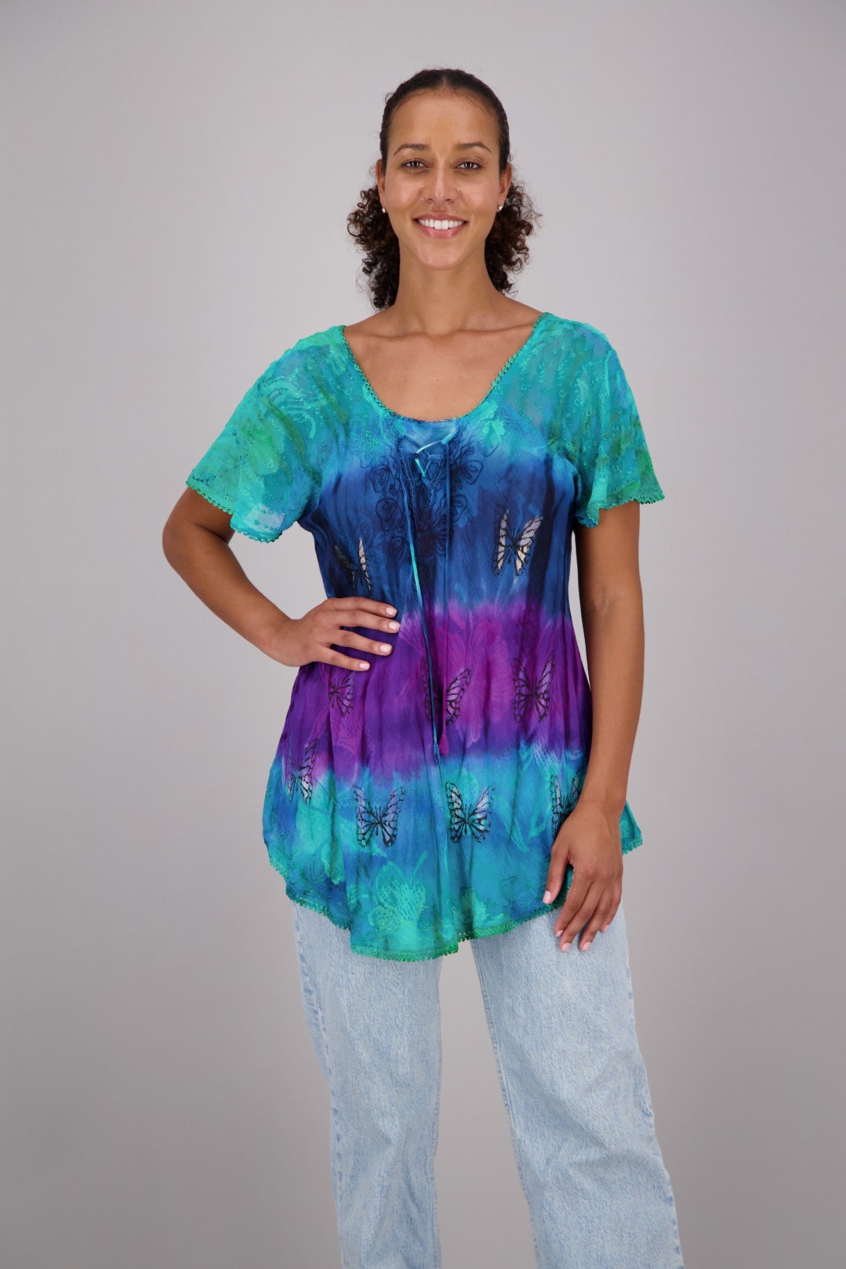 Butterfly Block Print Tie Dye Blouse 302180