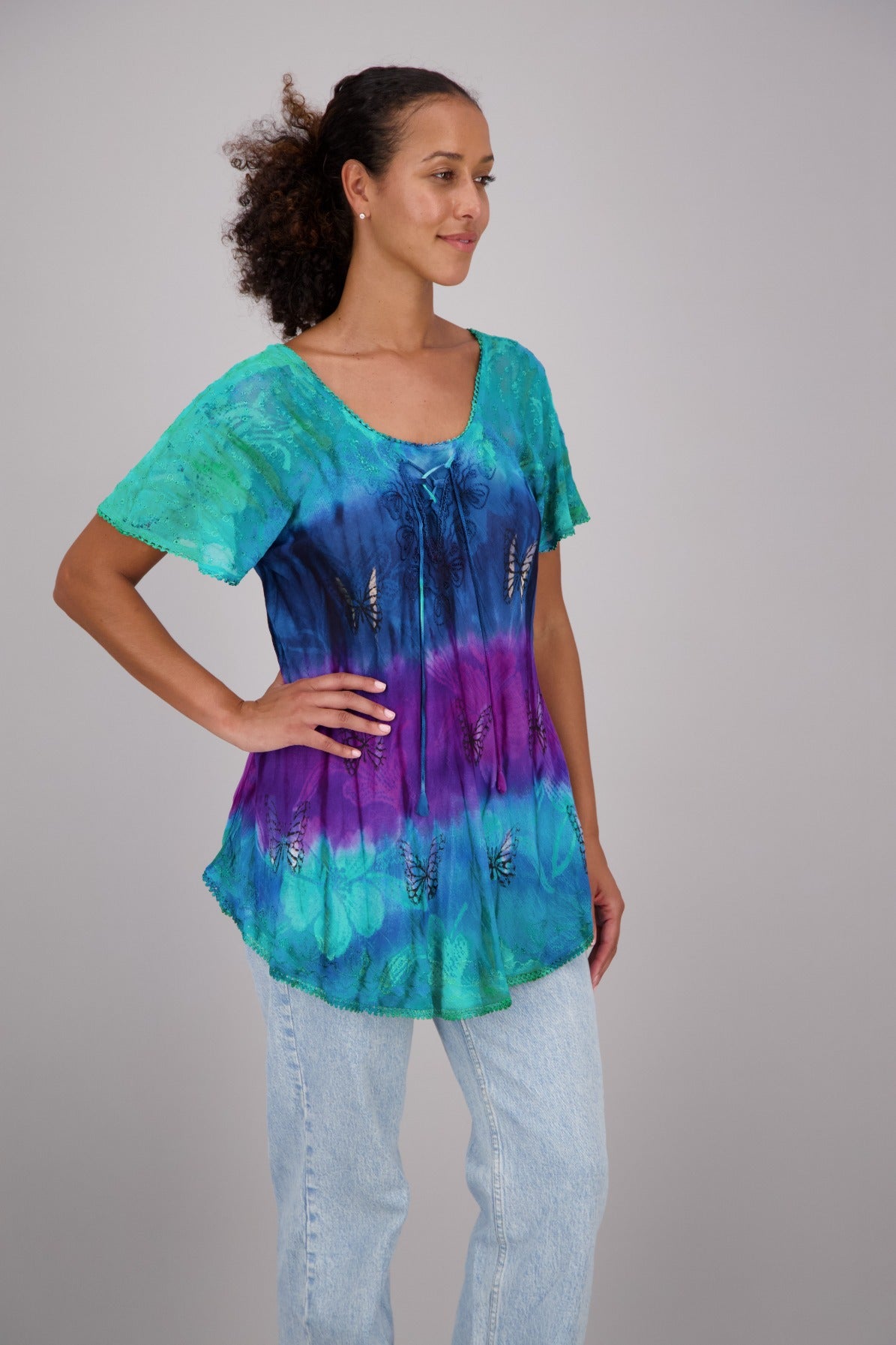 Butterfly Block Print Tie Dye Blouse 302180