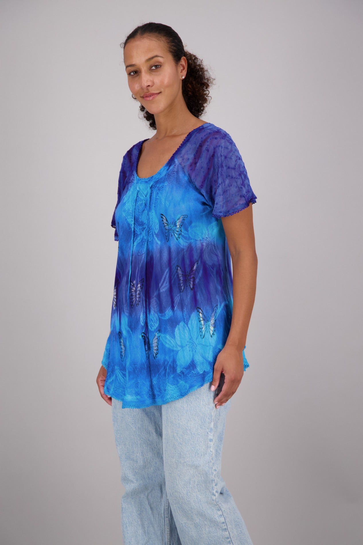 Butterfly Block Print Tie Dye Blouse 302180