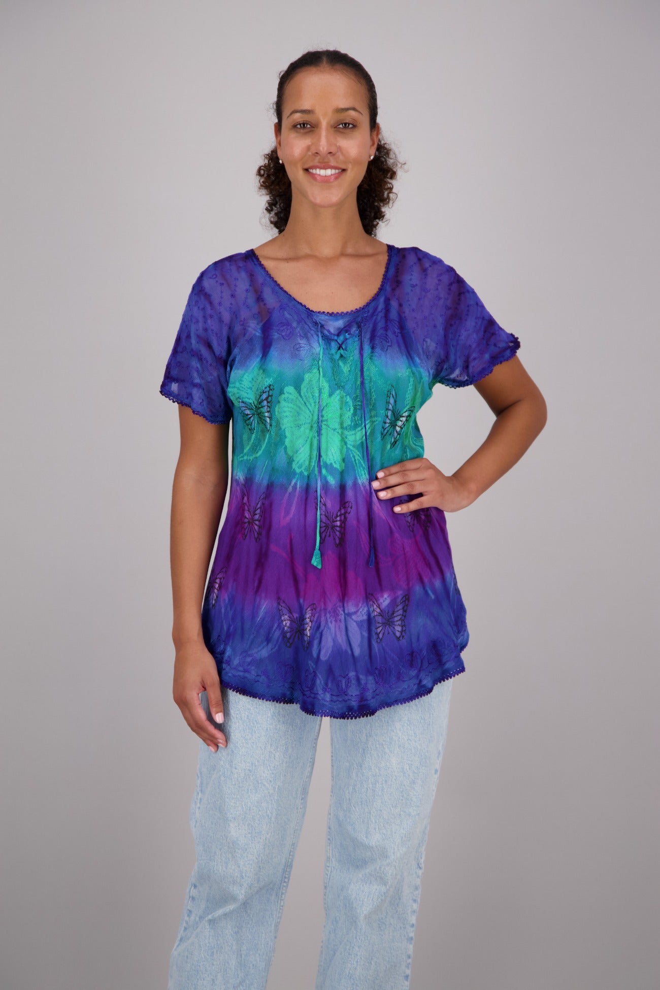 Butterfly Block Print Tie Dye Blouse 302180