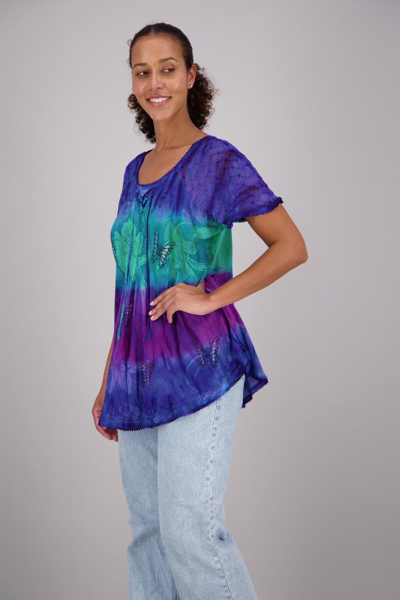 Butterfly Block Print Tie Dye Blouse 302180