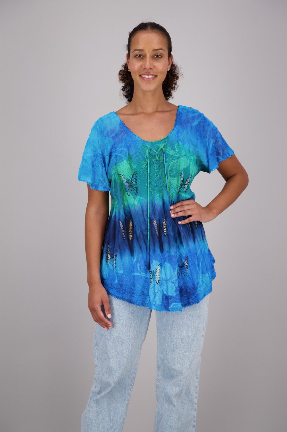 Butterfly Block Print Tie Dye Blouse 302180