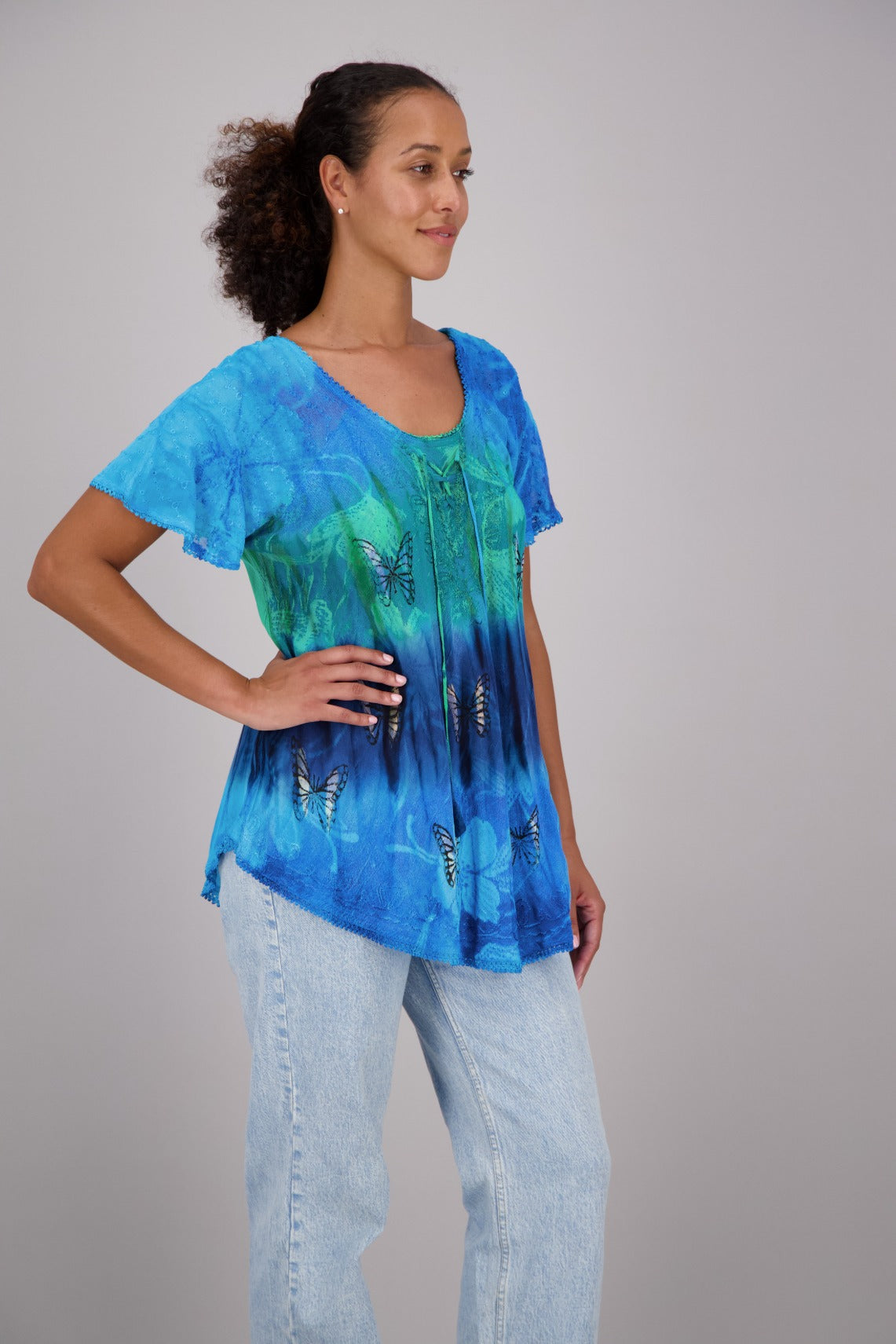 Butterfly Block Print Tie Dye Blouse 302180