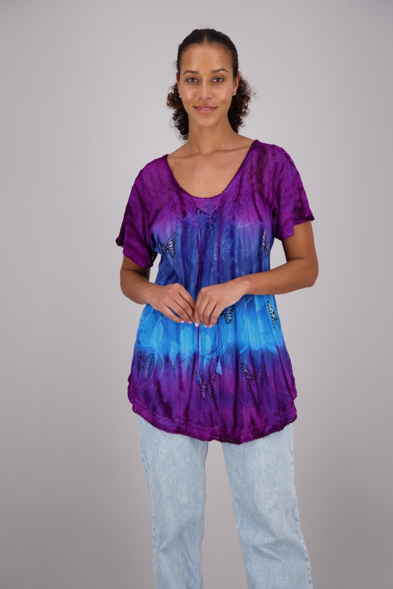 Butterfly Block Print Tie Dye Blouse 302180