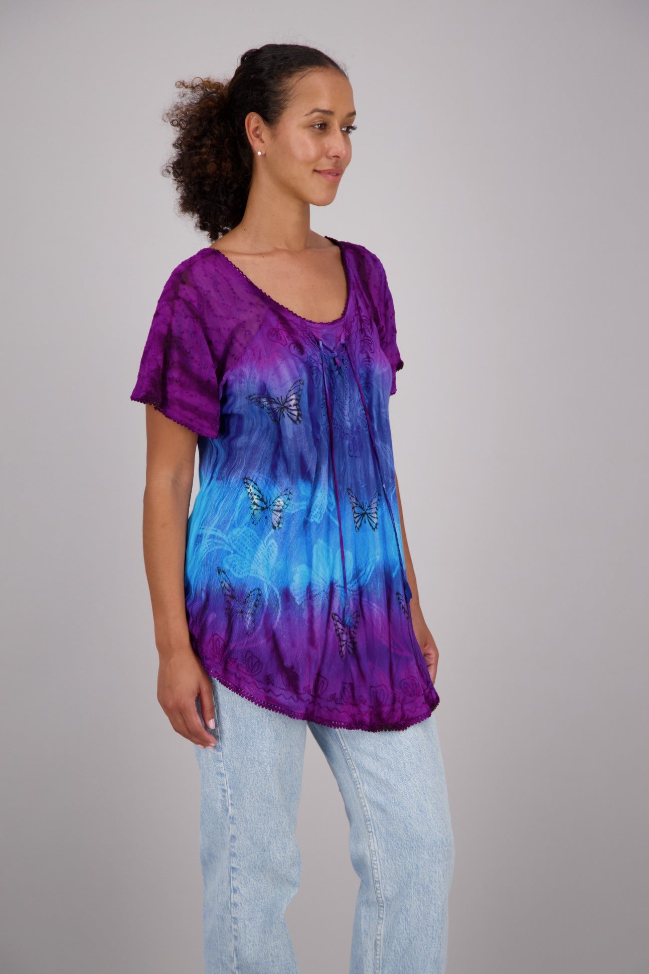 Butterfly Block Print Tie Dye Blouse 302180