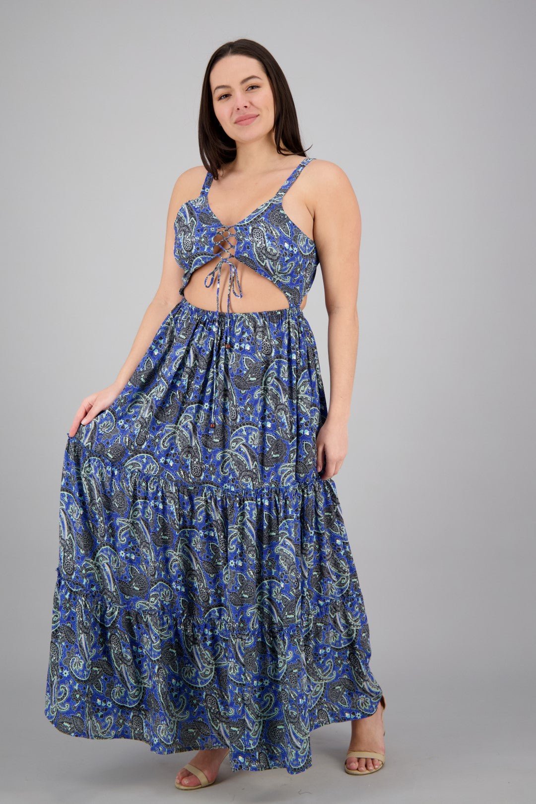 Hollowed SIlk Maxi Dress AB29017