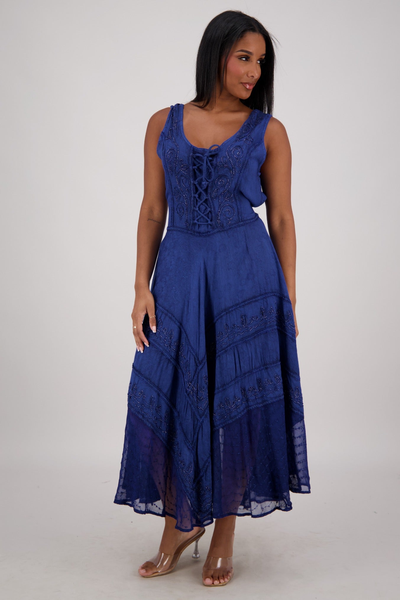 Renaissance Summer Dress with Corset Front Boho Rayon Midi Dress C3 / L/XL Renaissance Summer Dress with Corset Front Boho Rayon Midi Dress C3 / L/XL