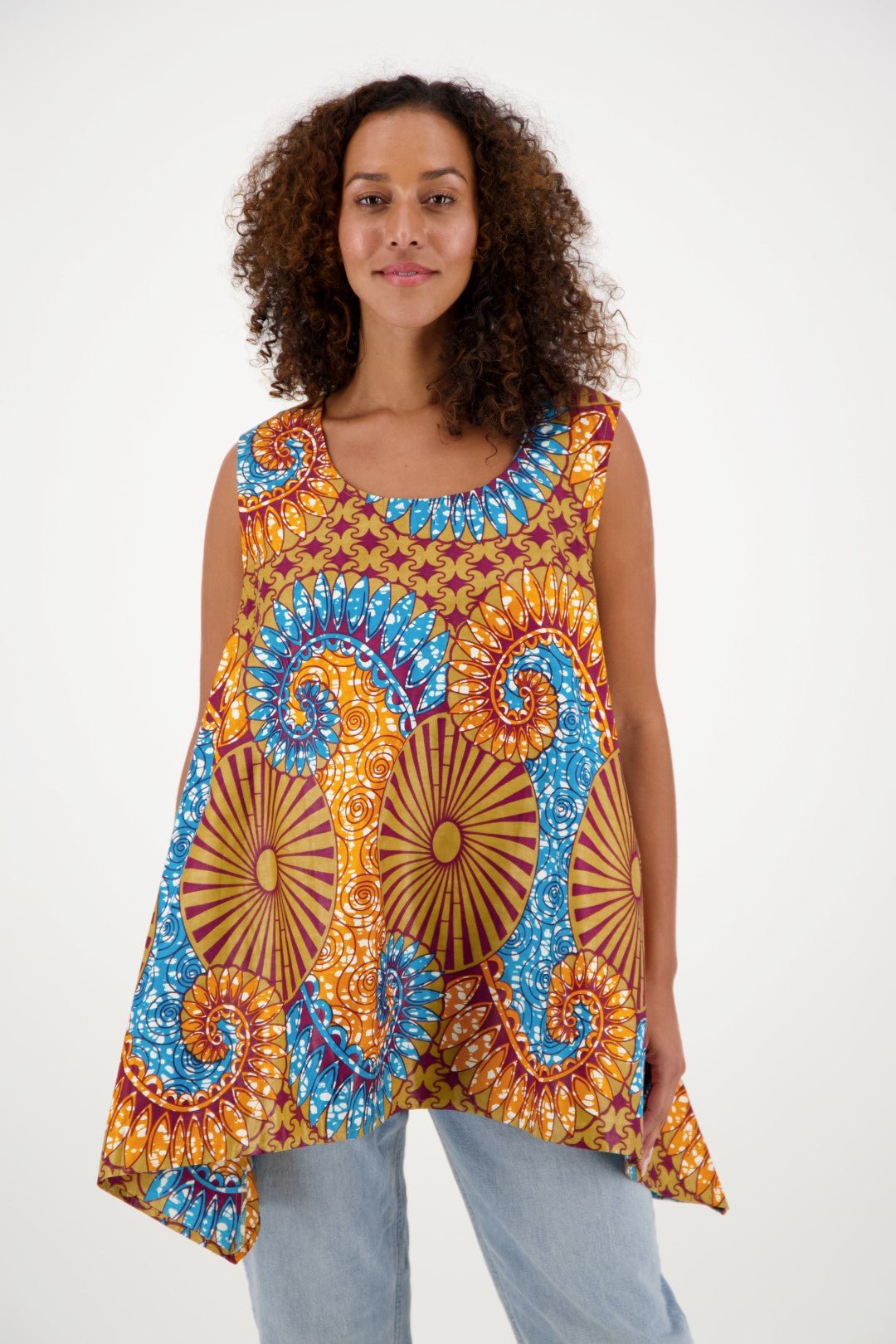 African Print A - Line Sleeveless Blouse 2164 - Advance Apparels Inc